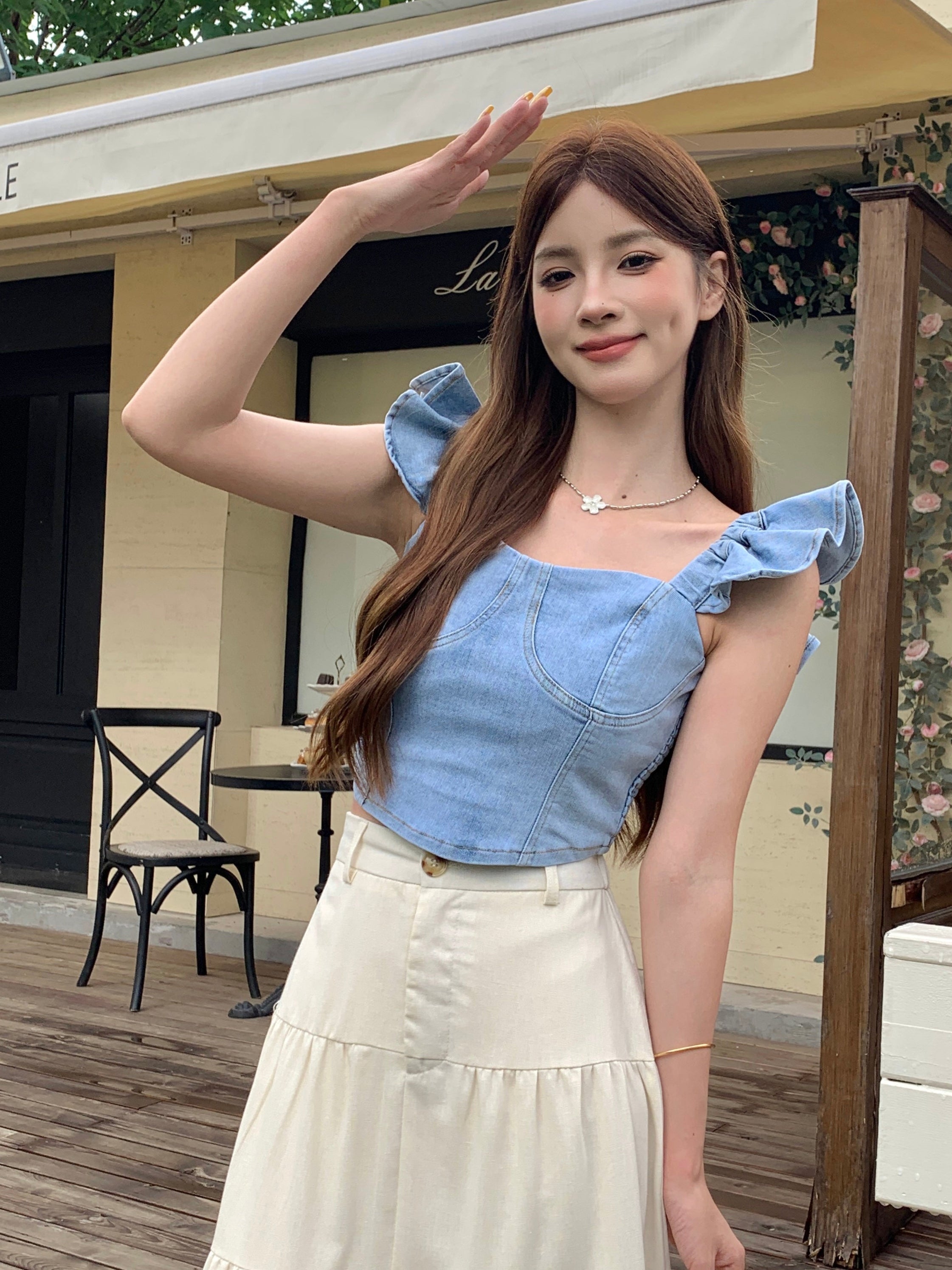 Nahida Denim Top (Defect)