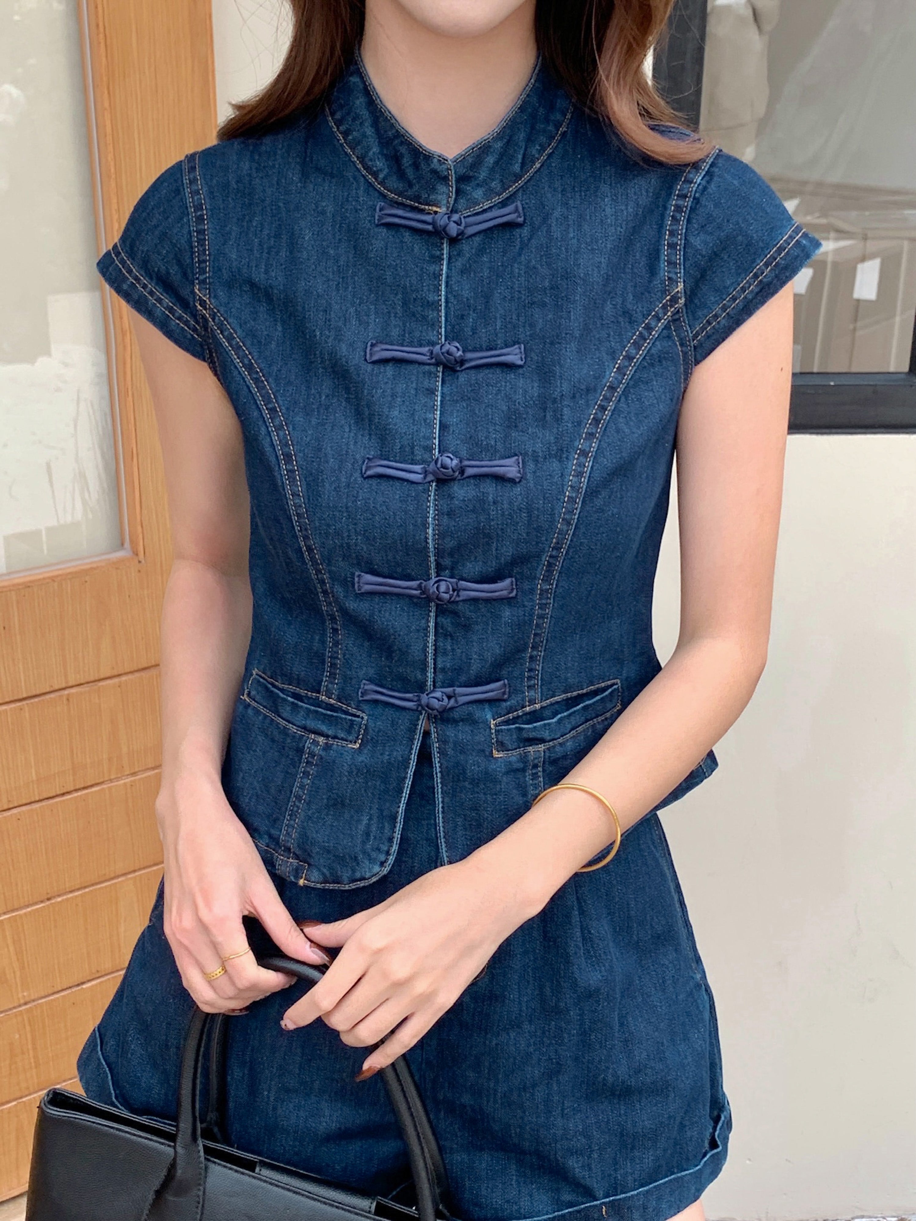 Neytiri Denim Cheongsam Top