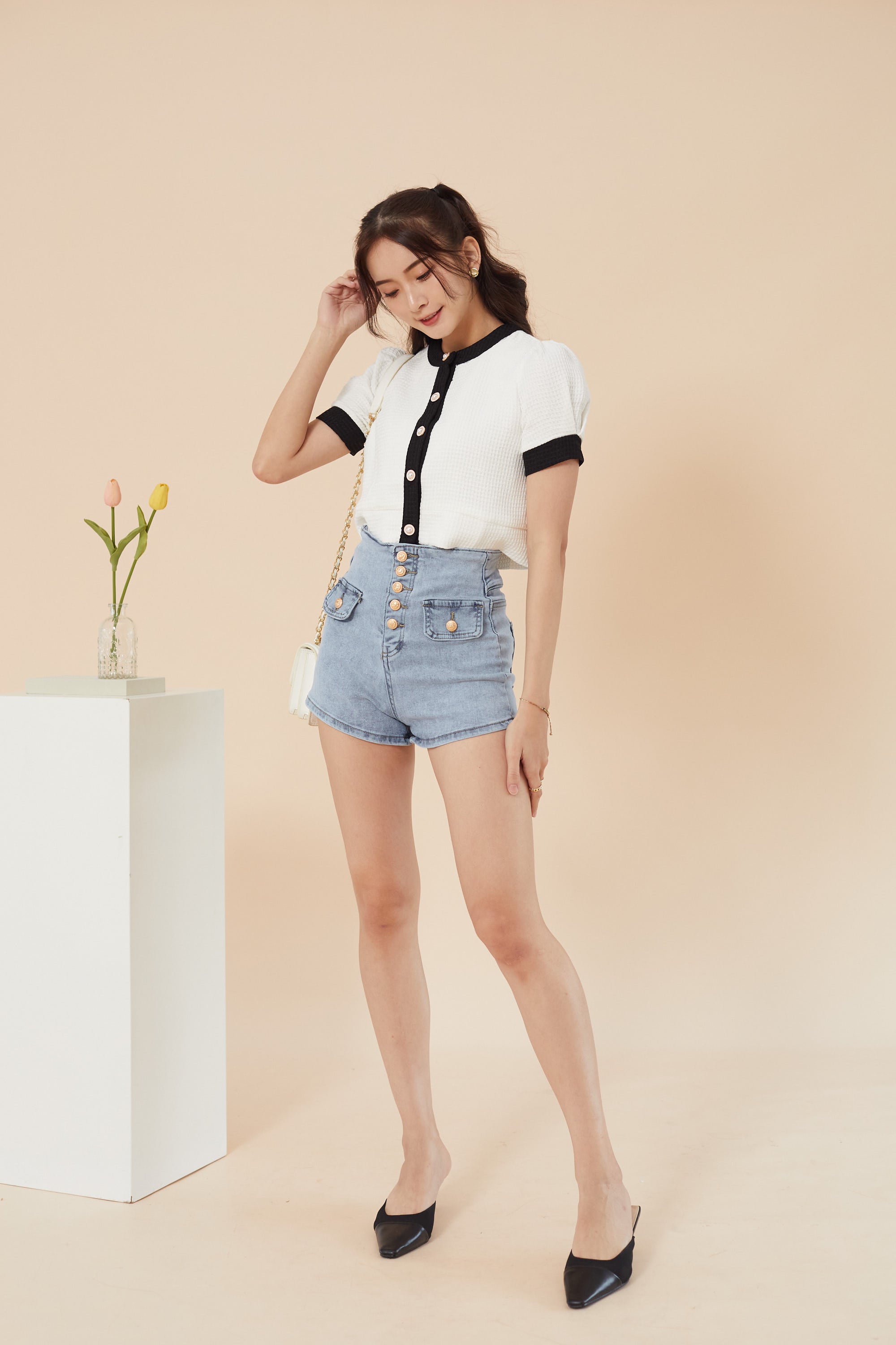 Vernice Waffle Top - White (7686564413591)