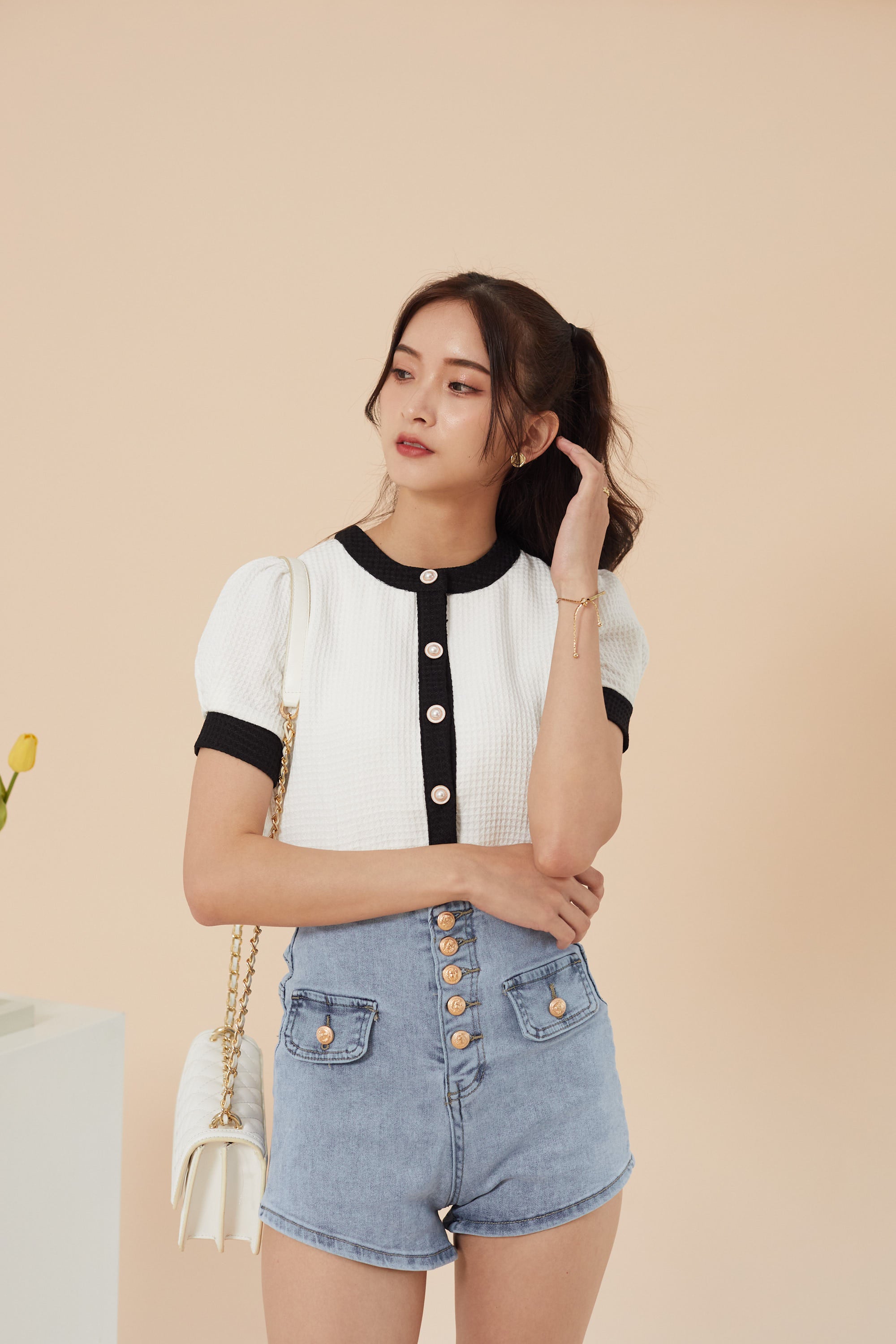 Vernice Waffle Top - White (7686564413591)