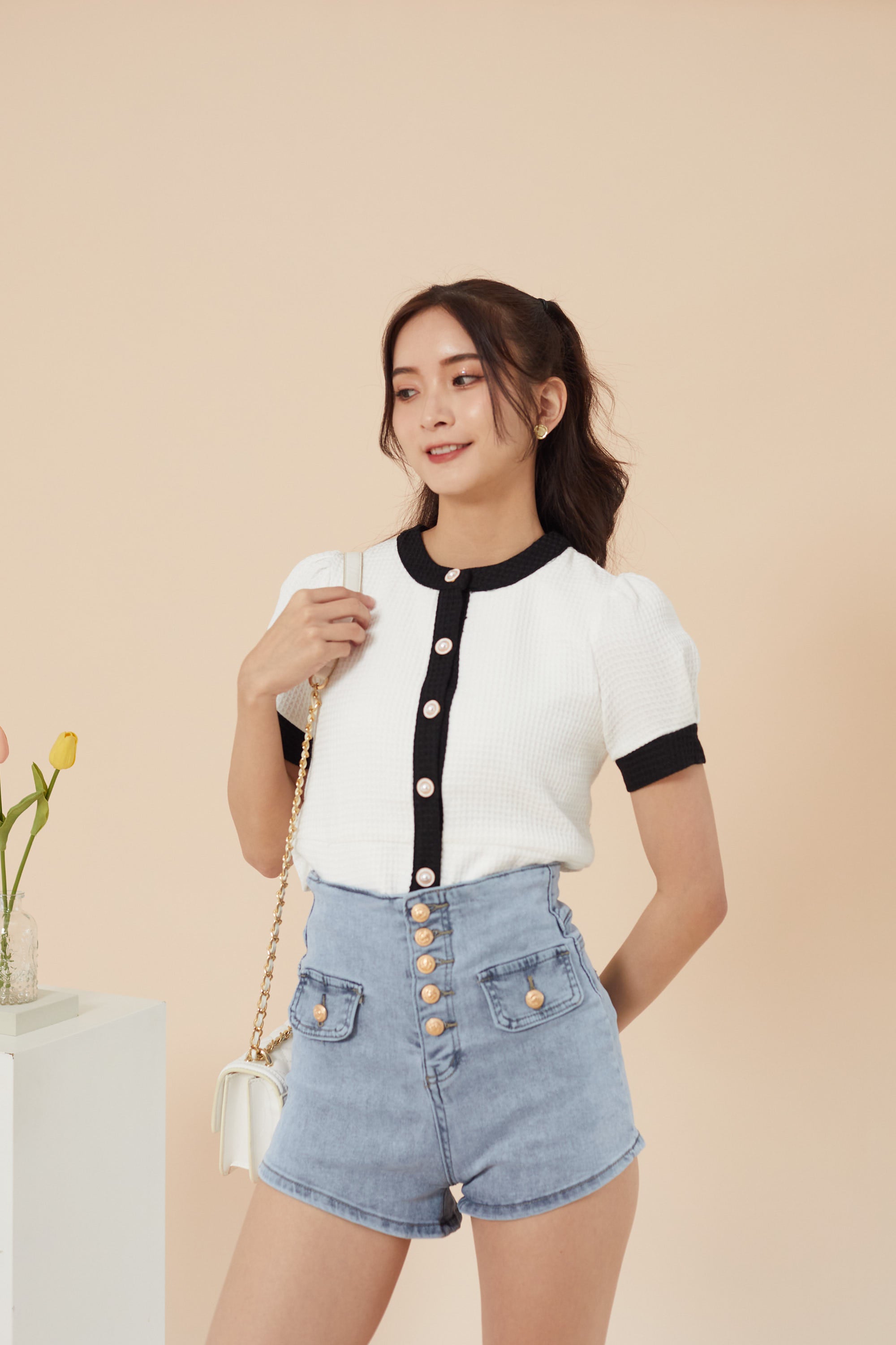 Vernice Waffle Top - White (7686564413591)