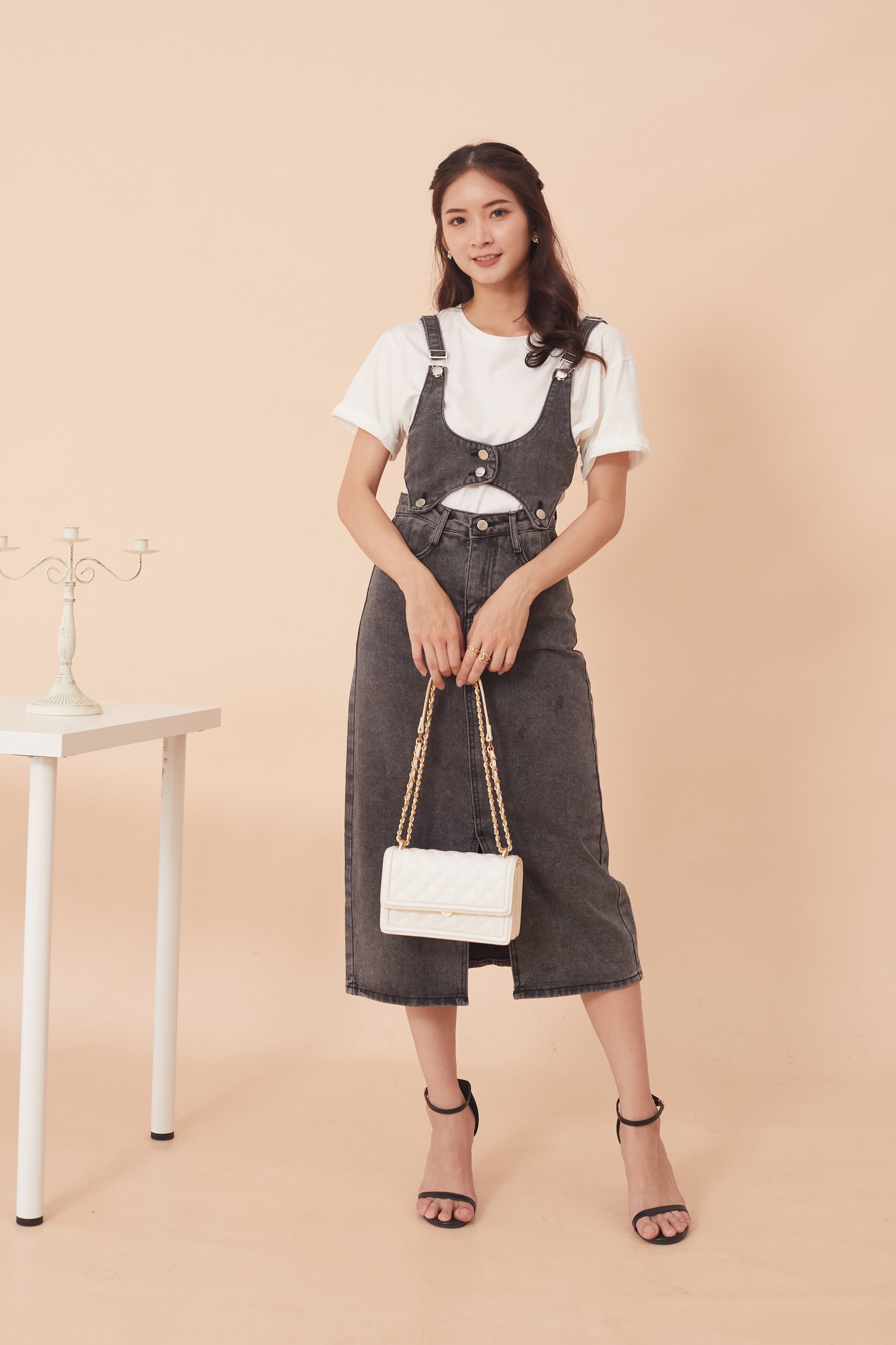 Sharon Denim Dungaree Midi-Skirt