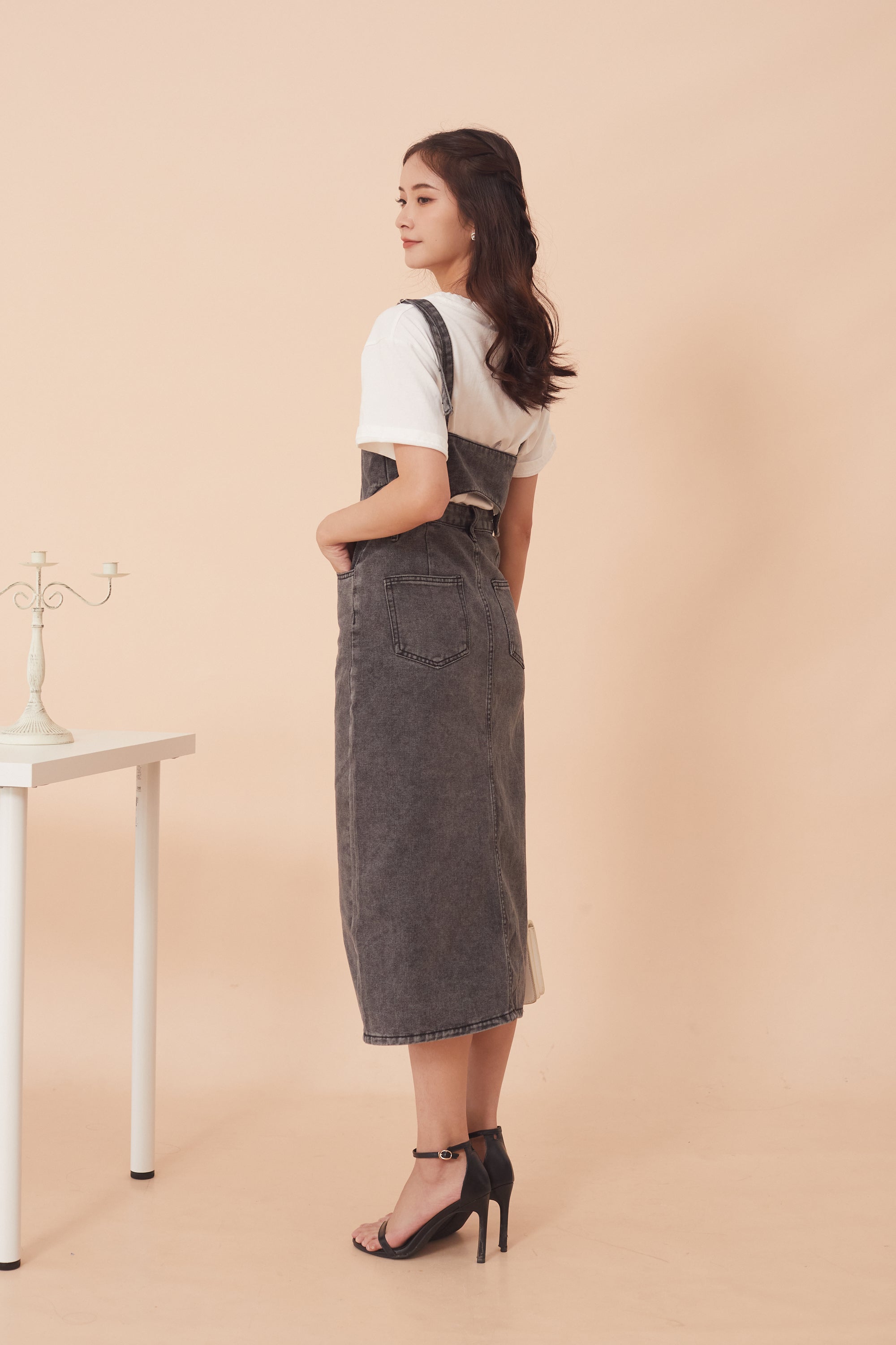 Sharon Denim Dungaree Midi-Skirt