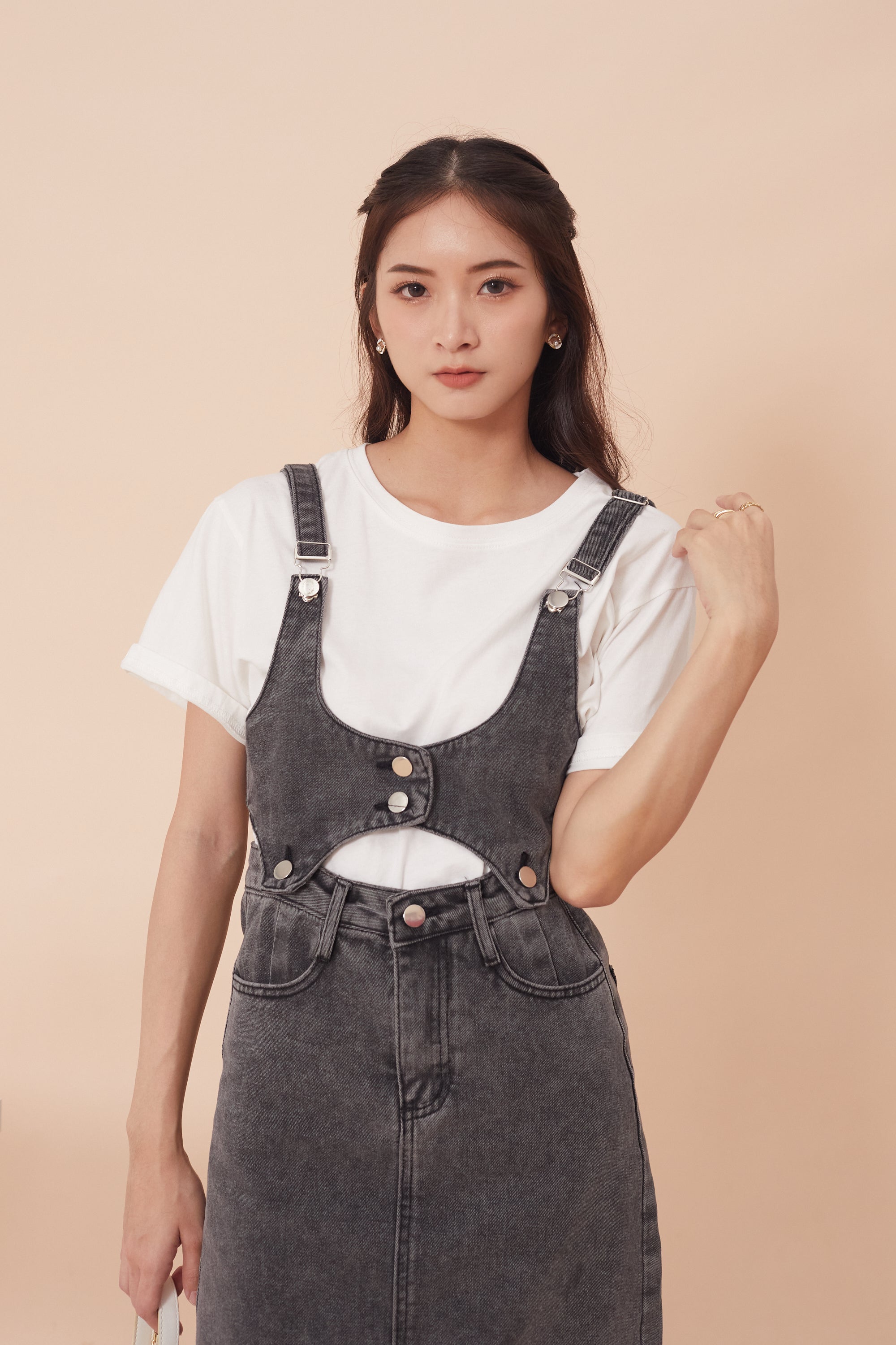 Sharon Denim Dungaree Midi-Skirt