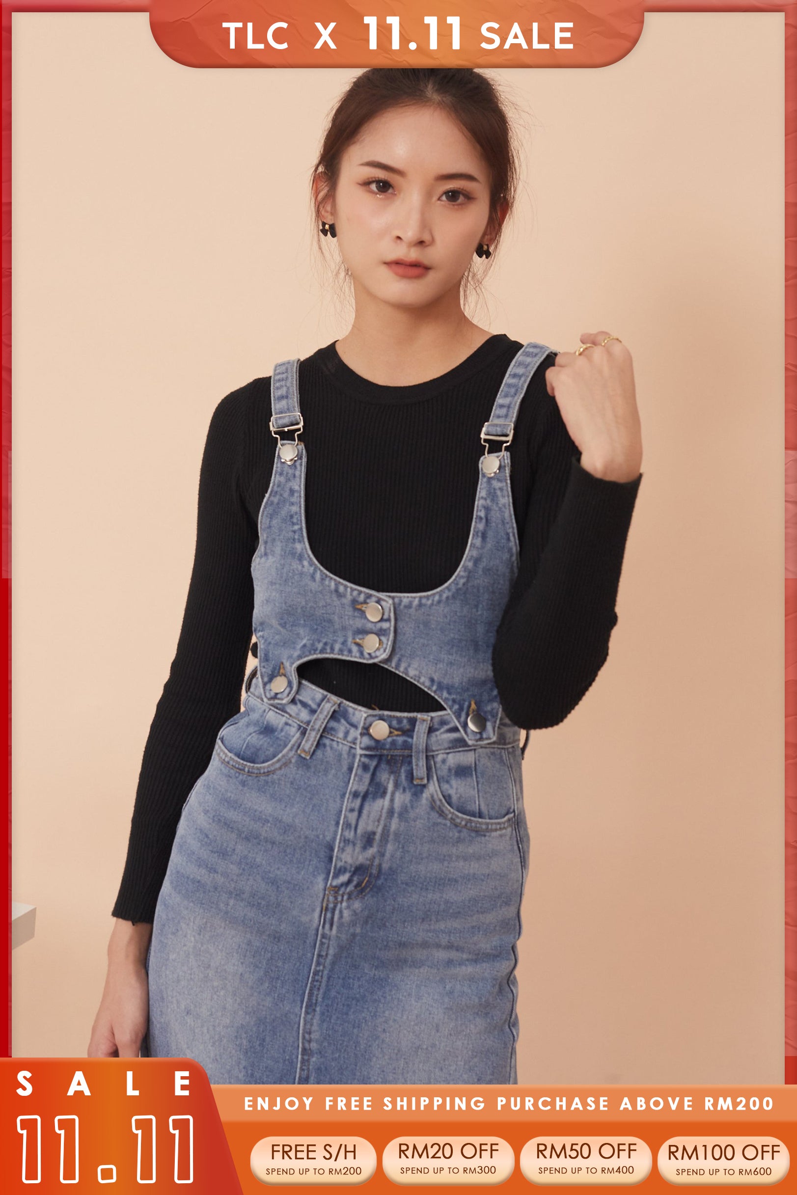 Sharon Denim Dungaree Midi-Skirt