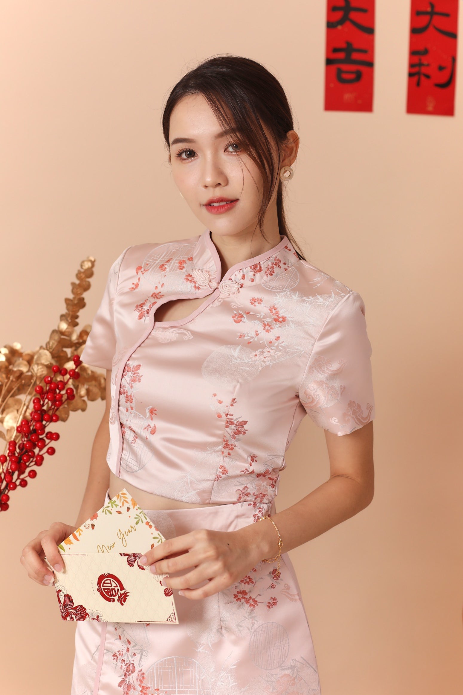 Bliss Cheongsam Top - Baby Pink（small cutting）