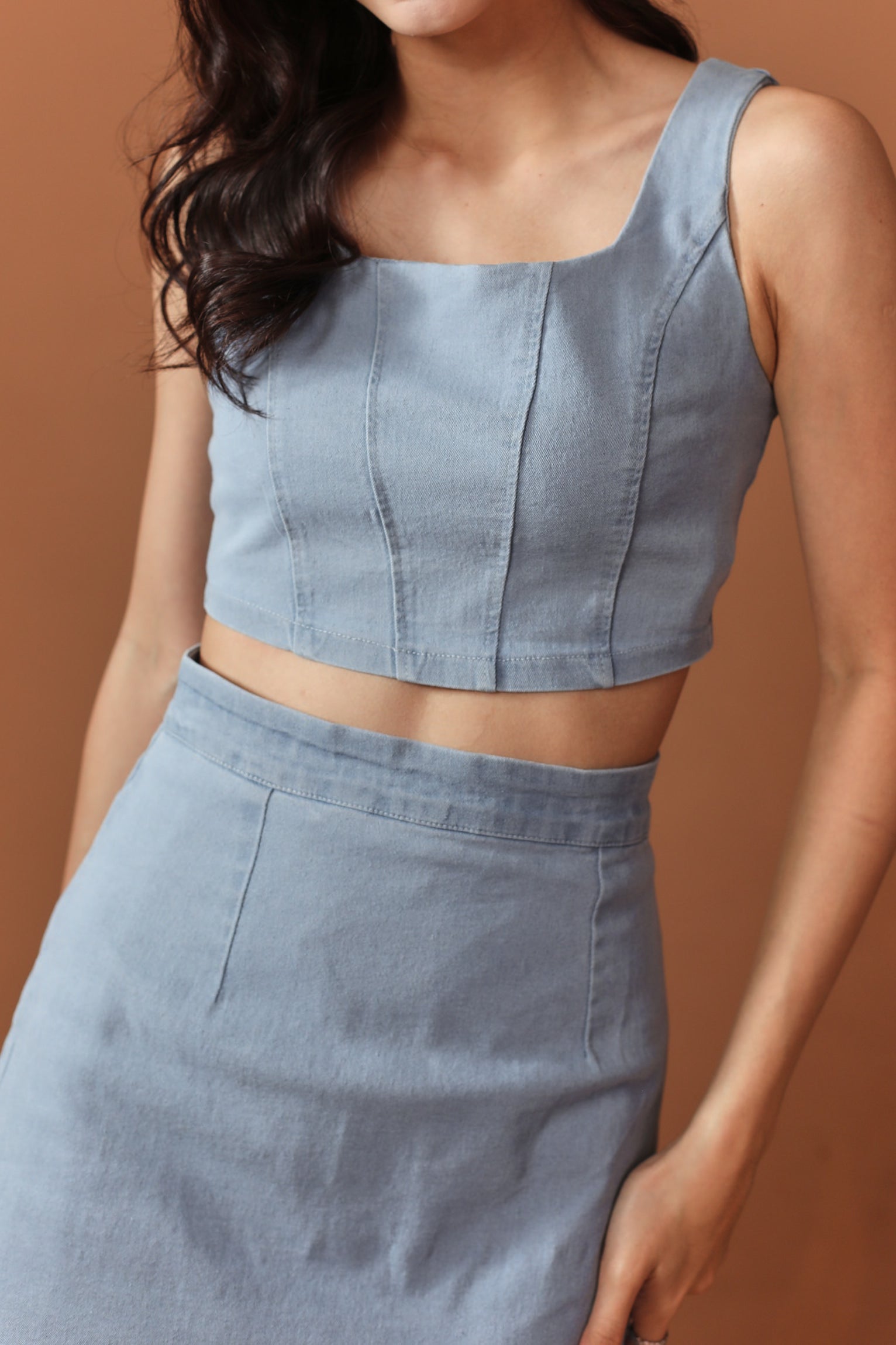 Mica Denim Set Top - Acid Blue