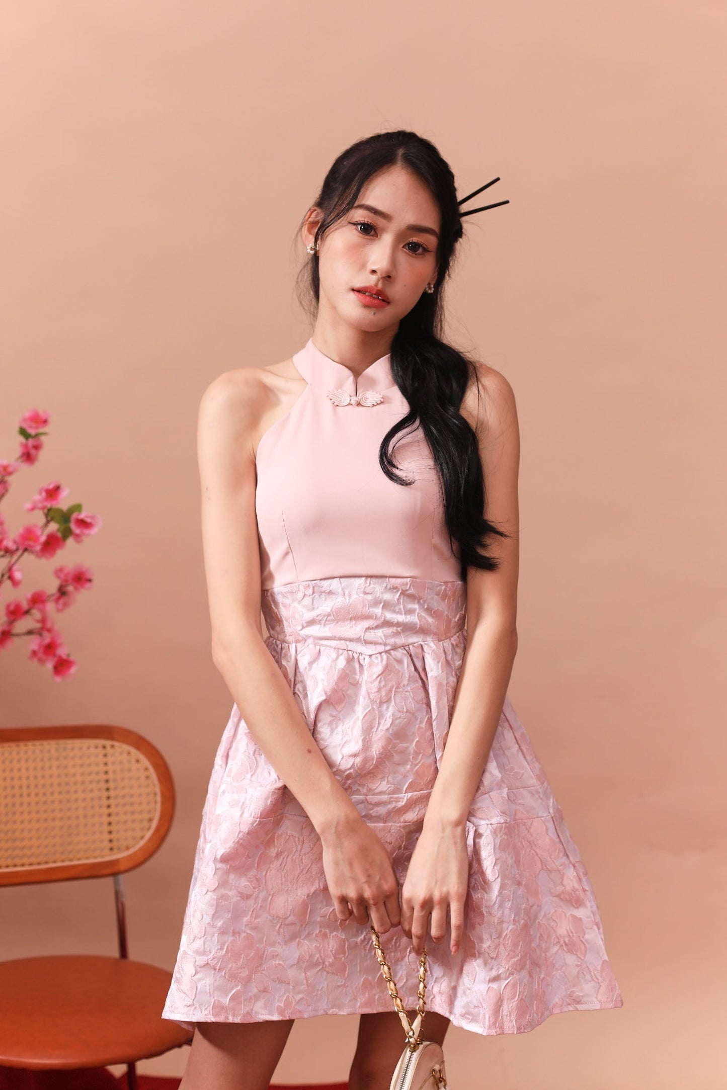 May Cheongsam Dress - Blush Pink (Defect)