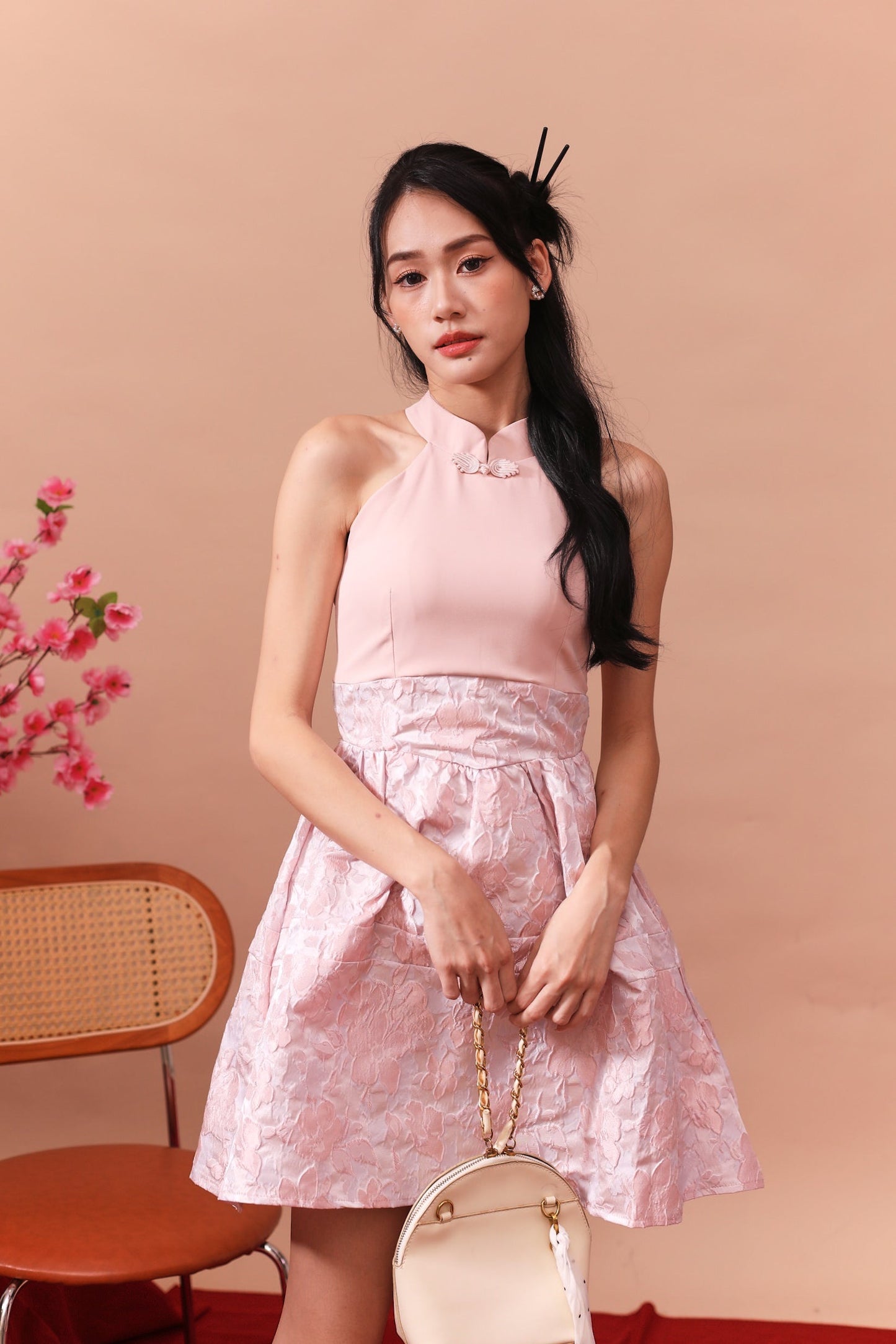 May Cheongsam Dress - Blush Pink (Defect)