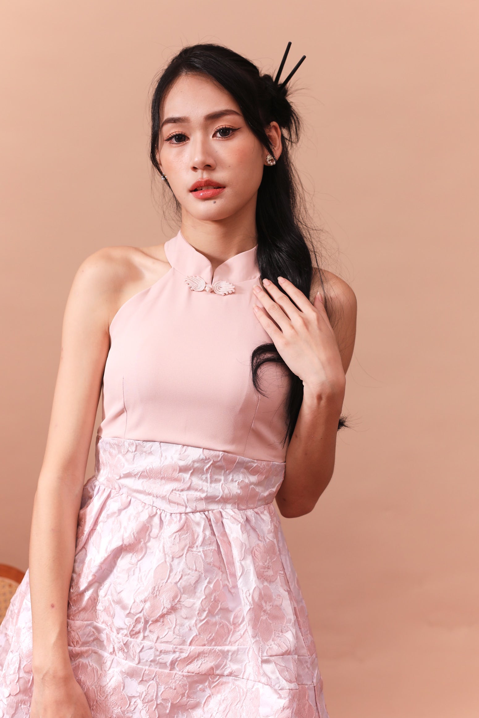 May Cheongsam Dress - Blush Pink