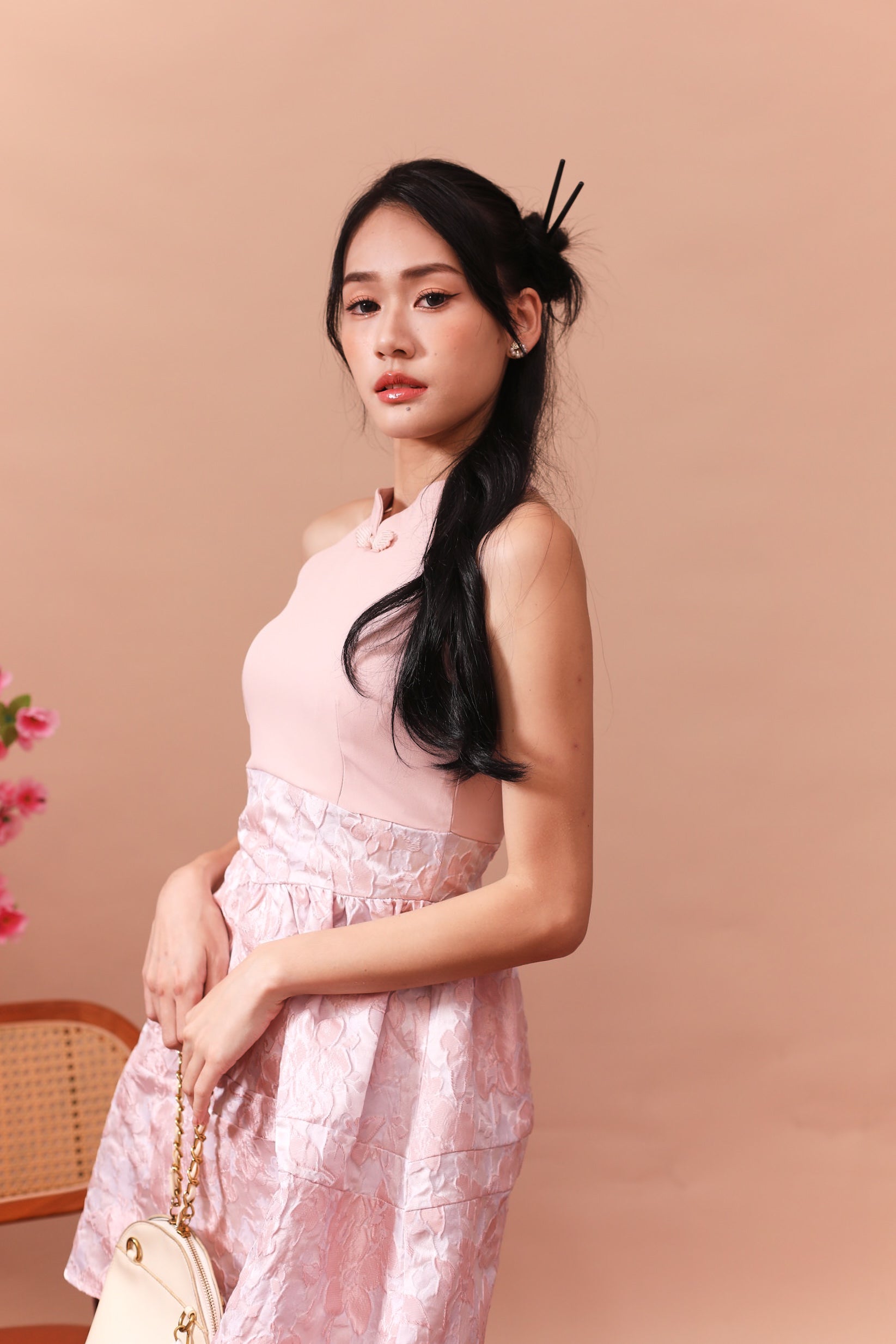 May Cheongsam Dress - Blush Pink