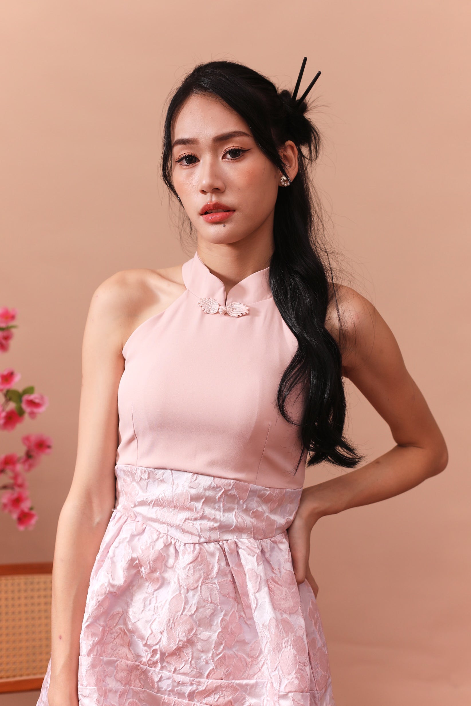 May Cheongsam Dress - Blush Pink