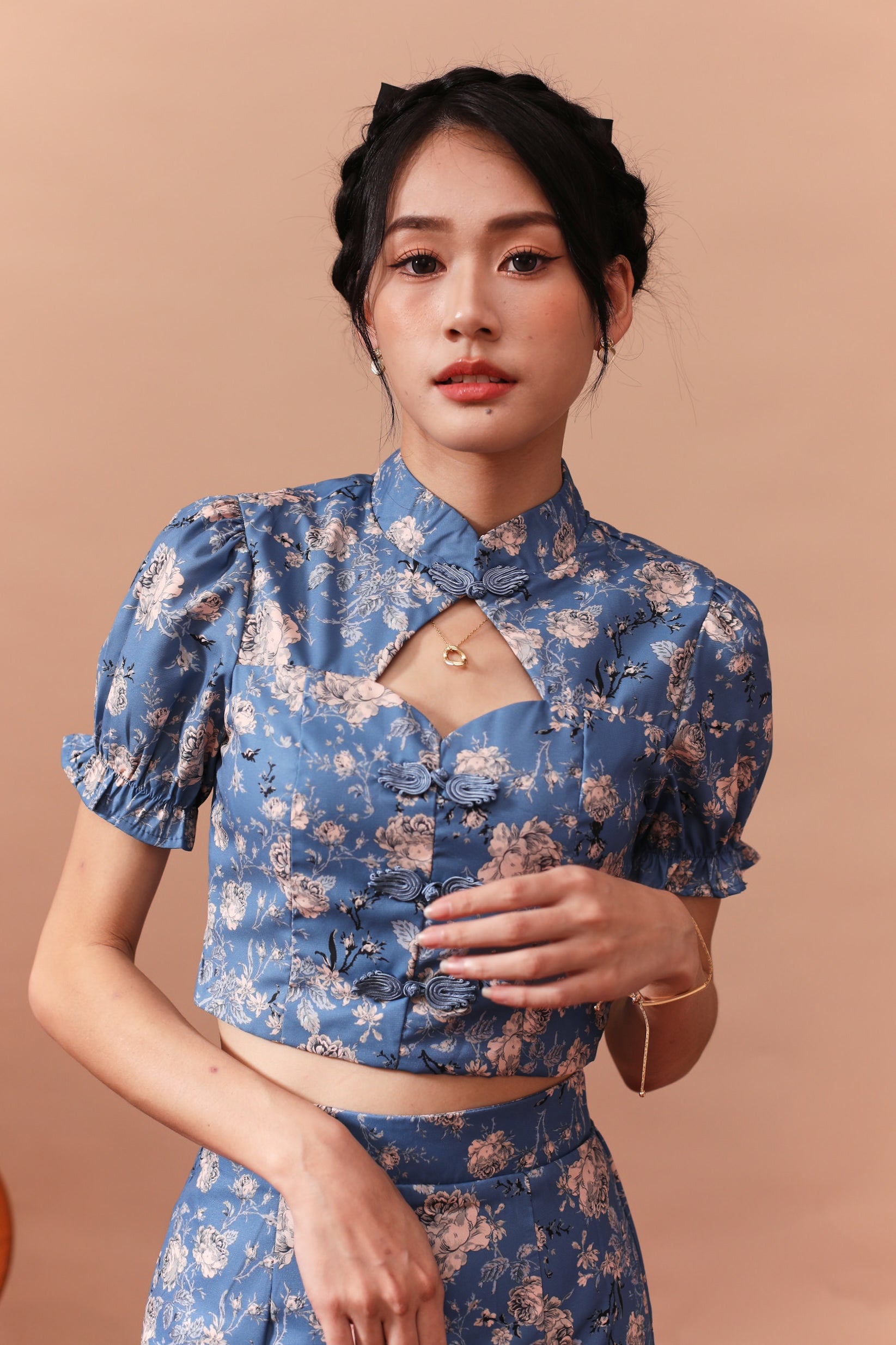 Mu Dan Cheongsam Top - Blue