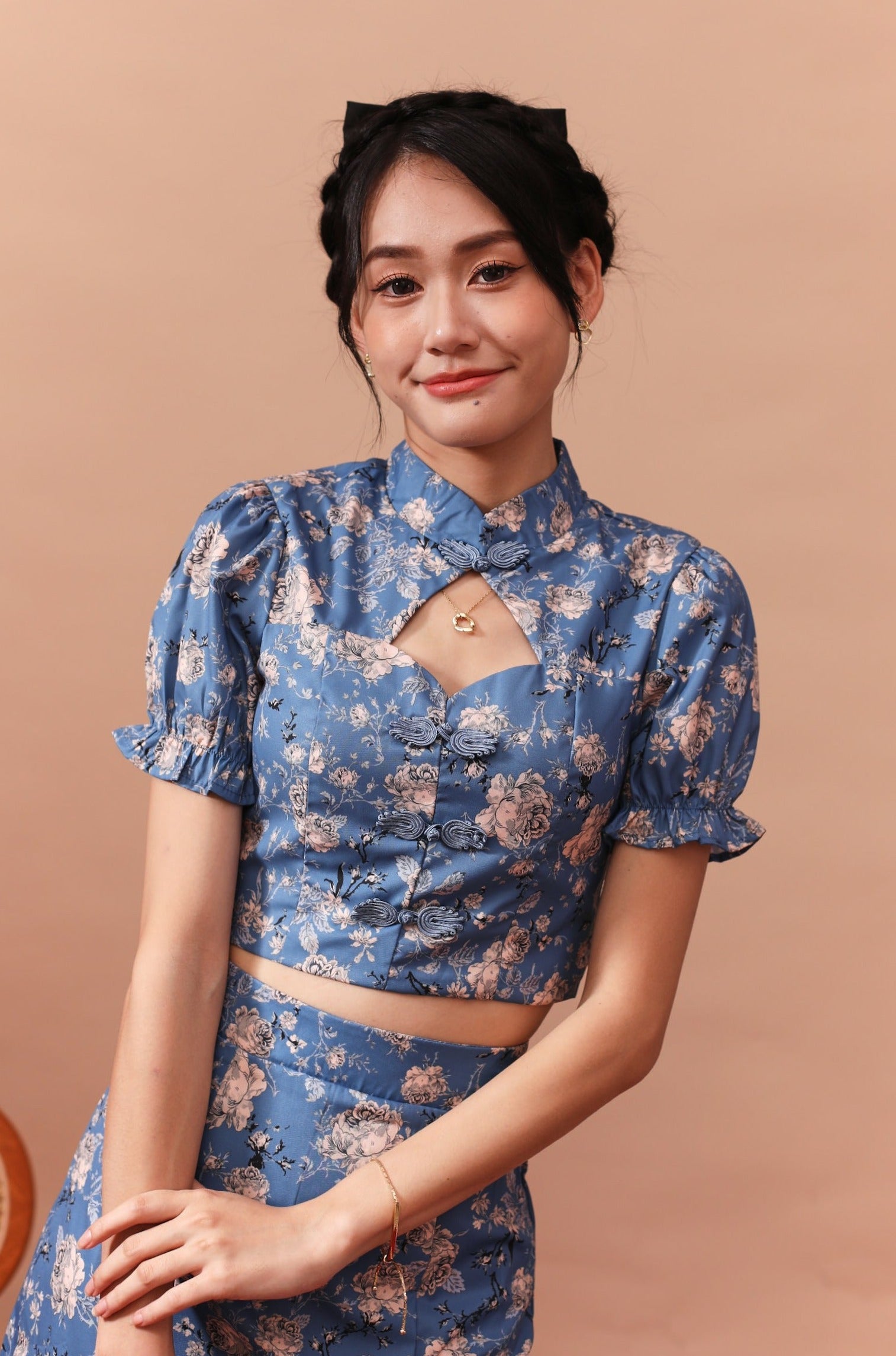 Mu Dan Cheongsam Top - Blue