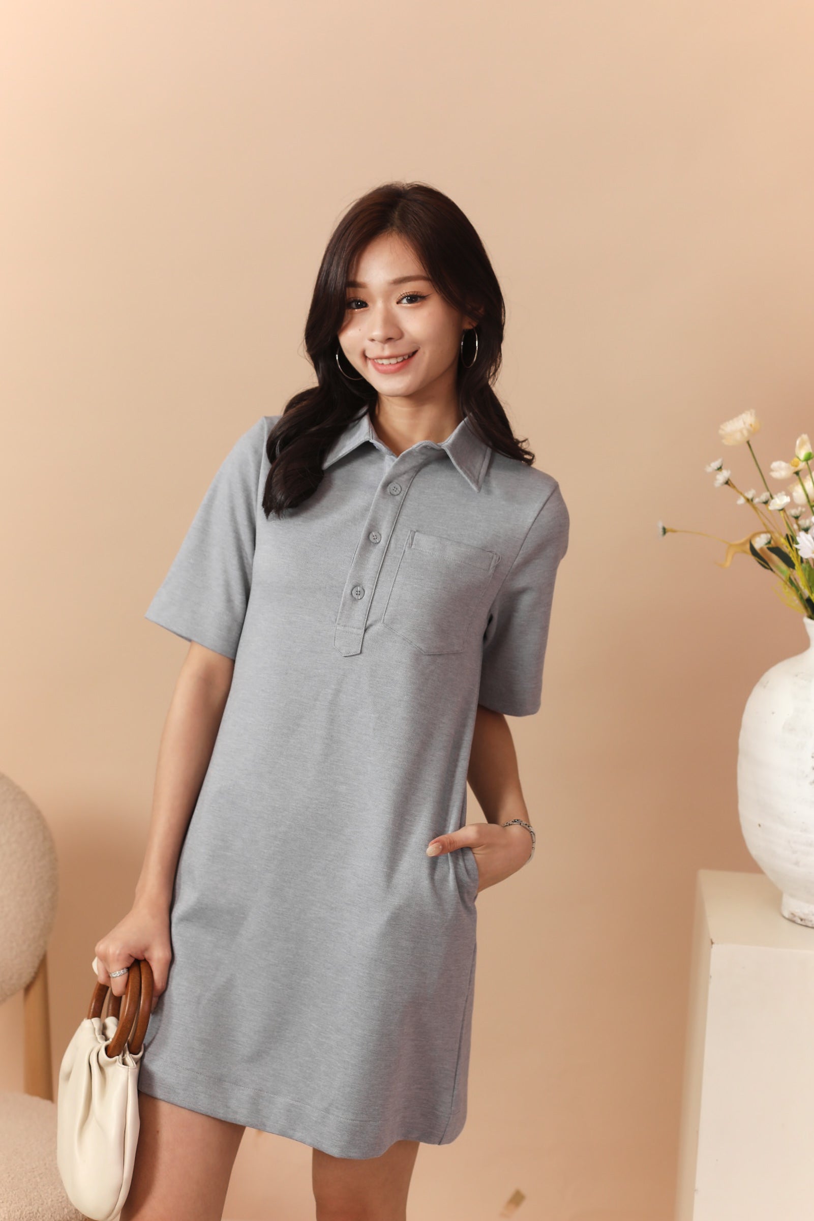 Melody Polo Dress - Grey