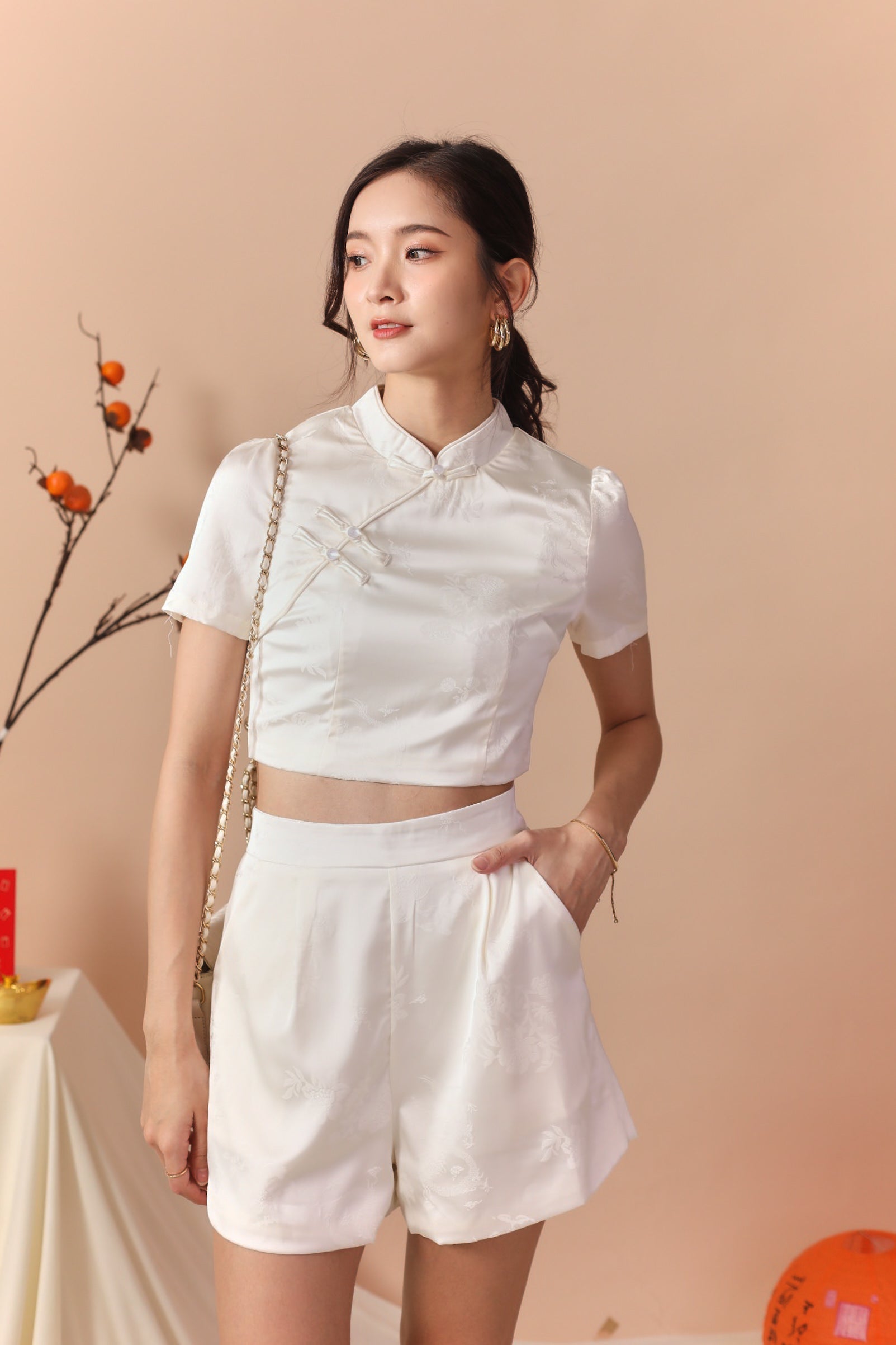 Hua Yi Cheongsam Top - Cream White