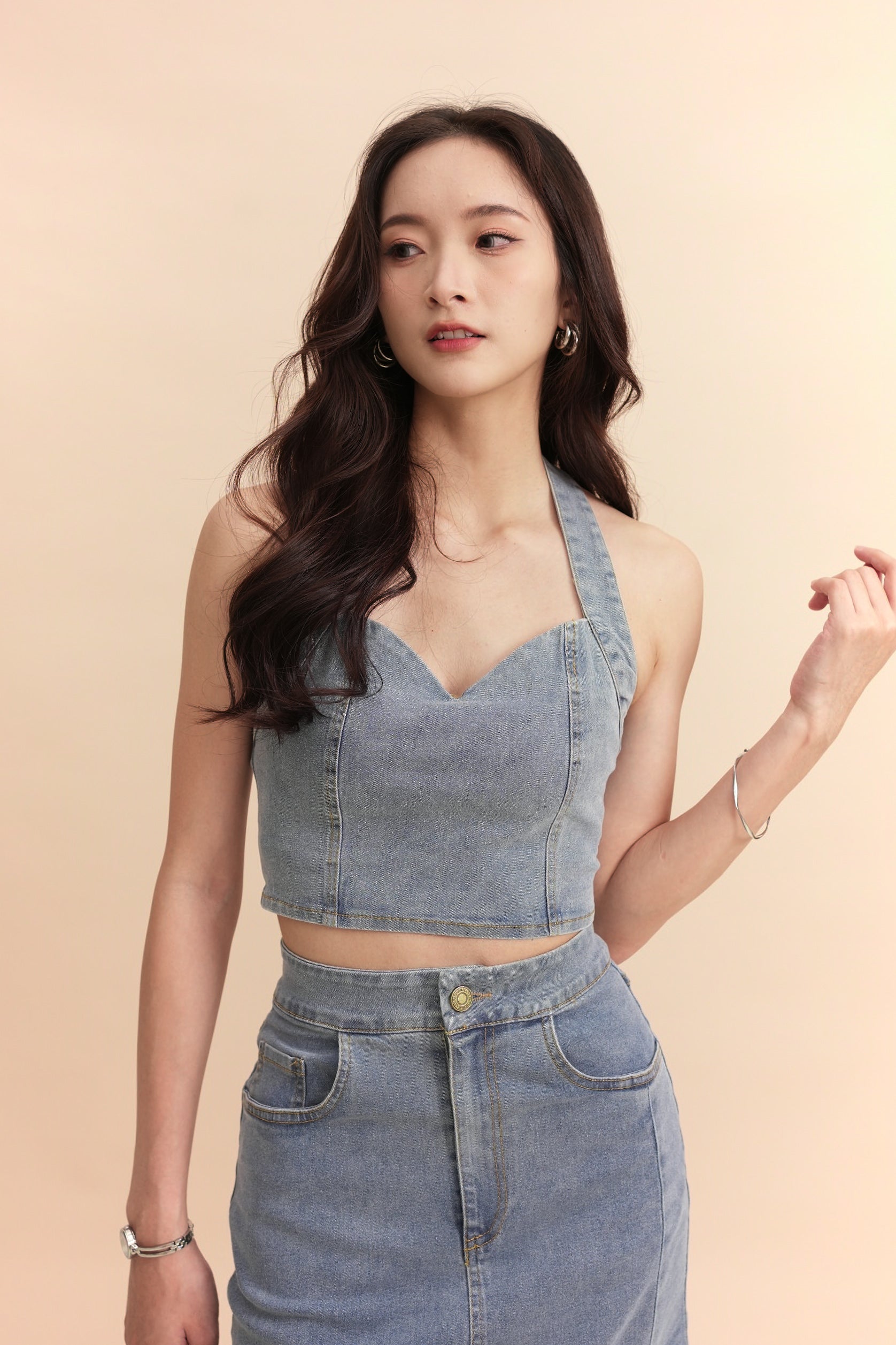 Filix Denim Halter Top -  Acid Blue