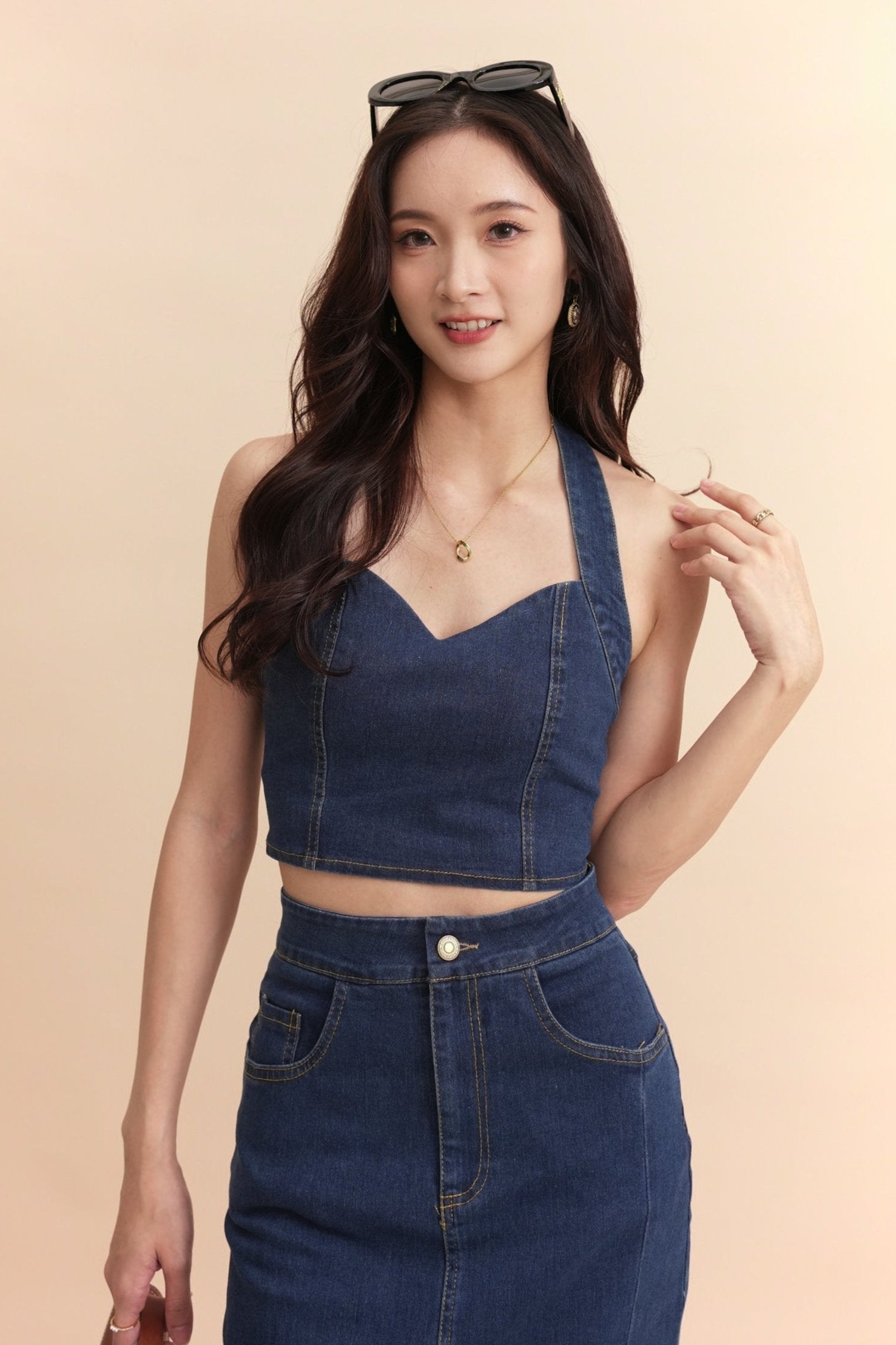 PREORDER Filix Denim Halter Top -  Denim Blue