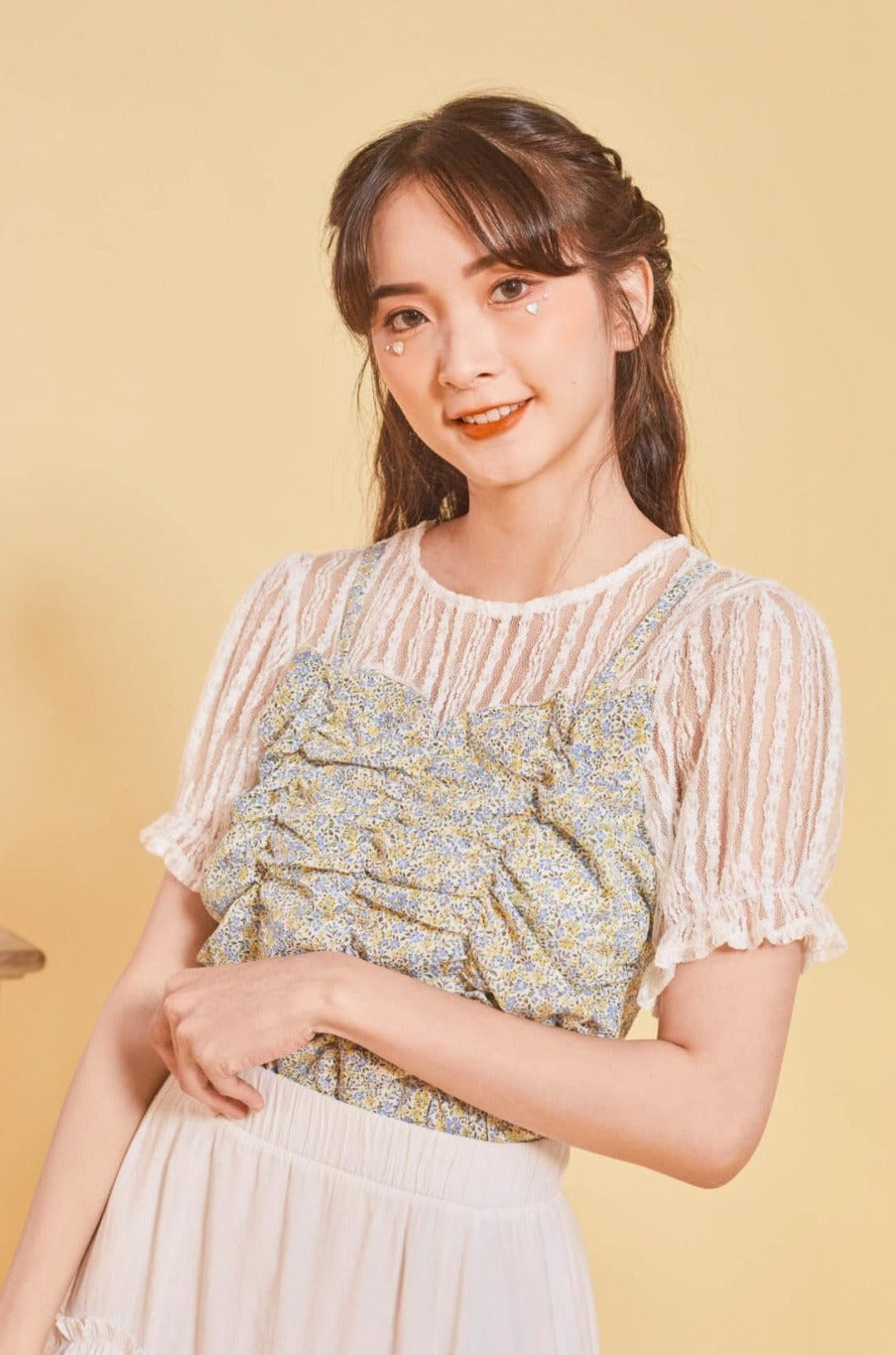 Audrey Top - Blue with Yellow Floral