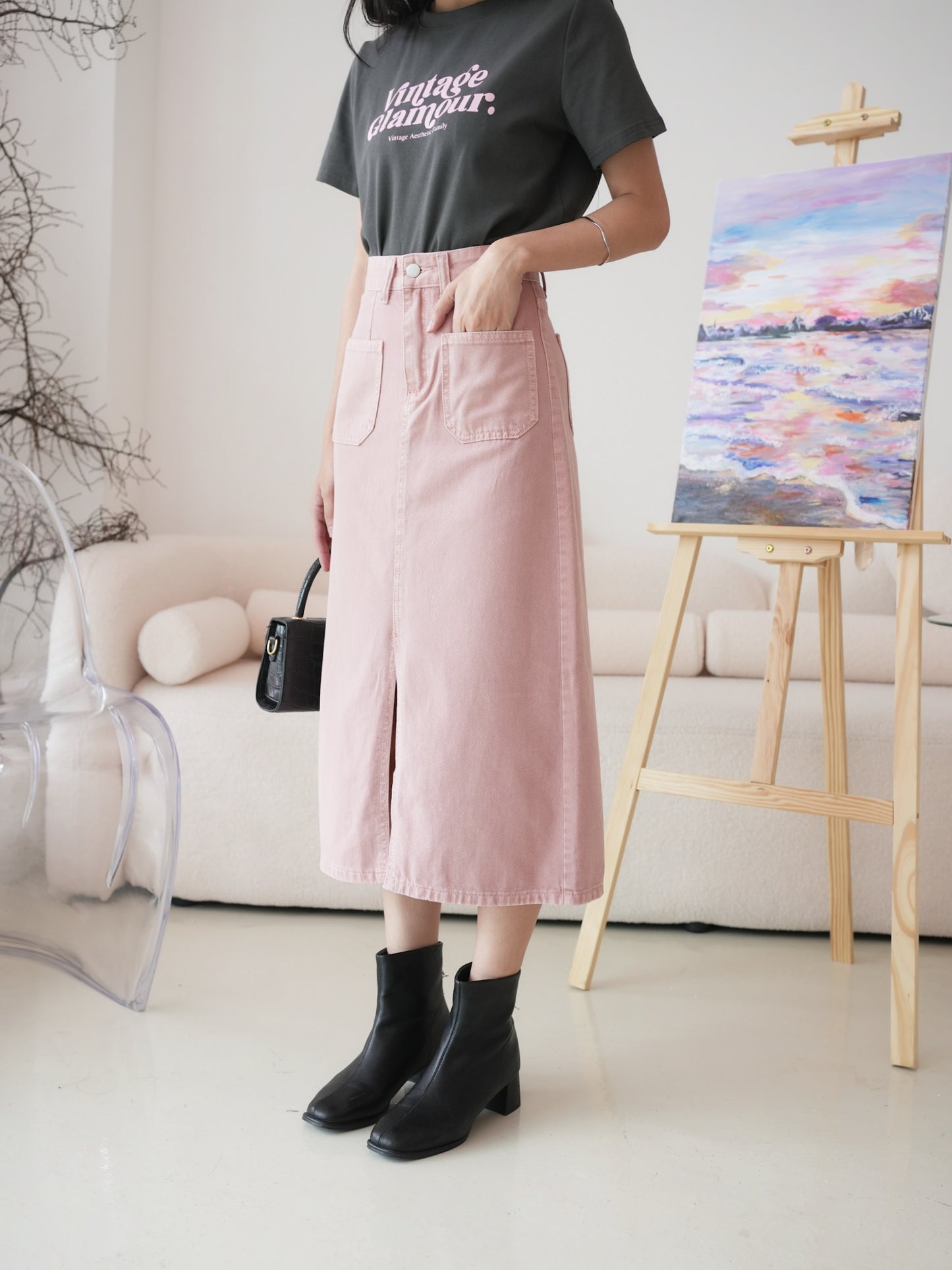 Maggie Denim Skirt - Pink
