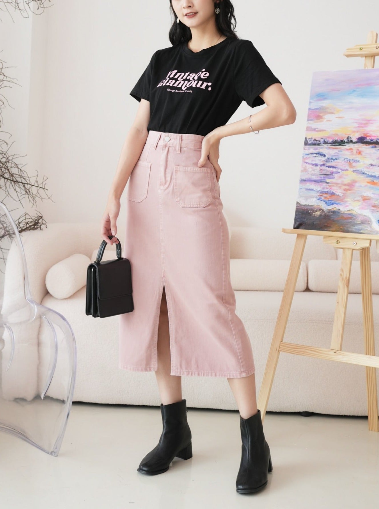 Maggie Denim Skirt - Pink