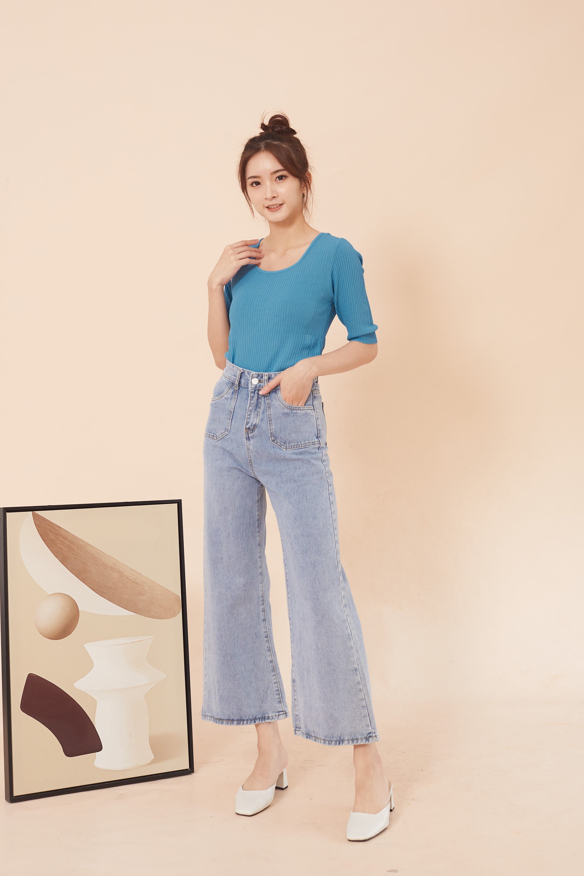 Shein Knitted Top - Steel Blue (7480807194775)