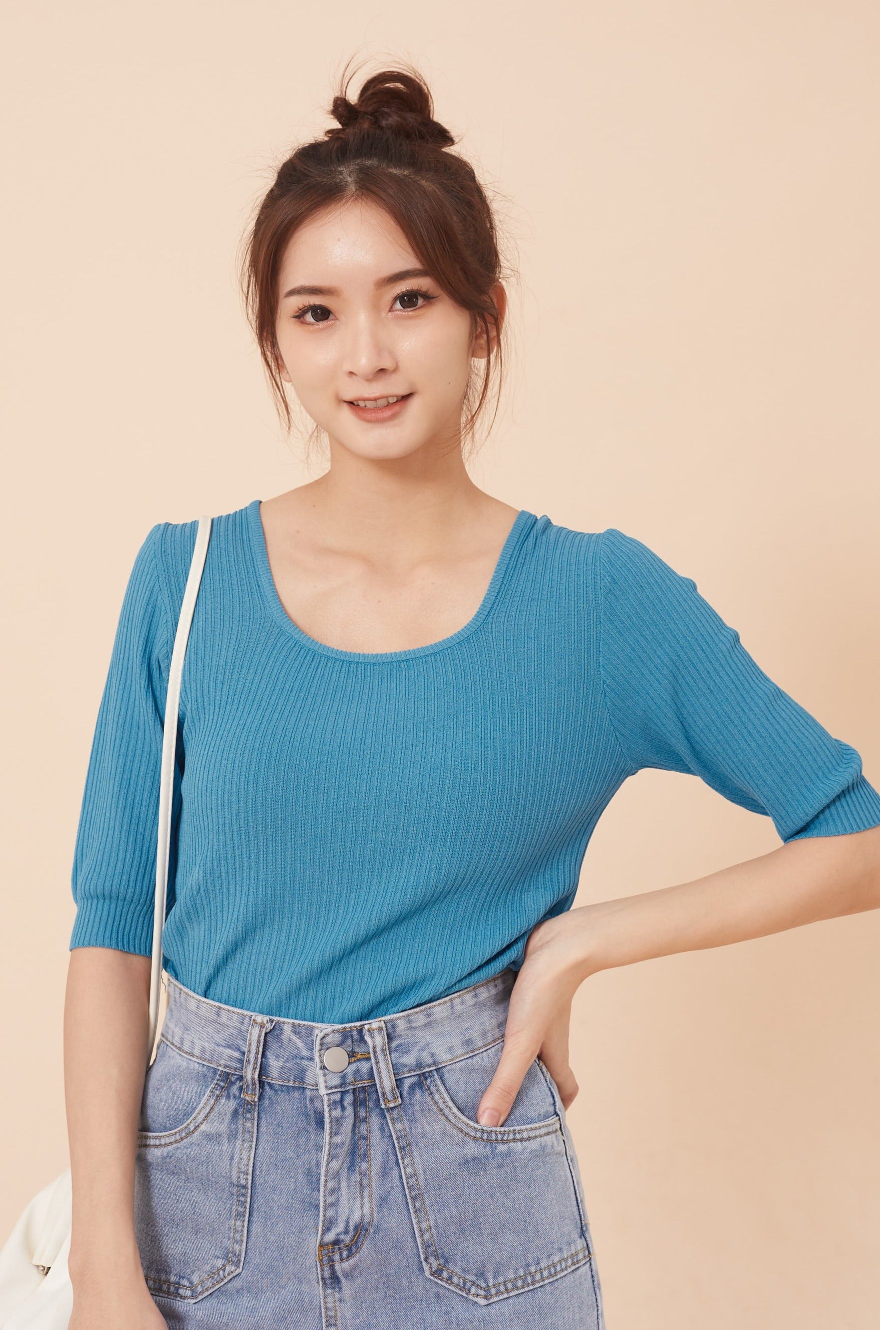 Shein Knitted Top - Steel Blue (7480807194775)