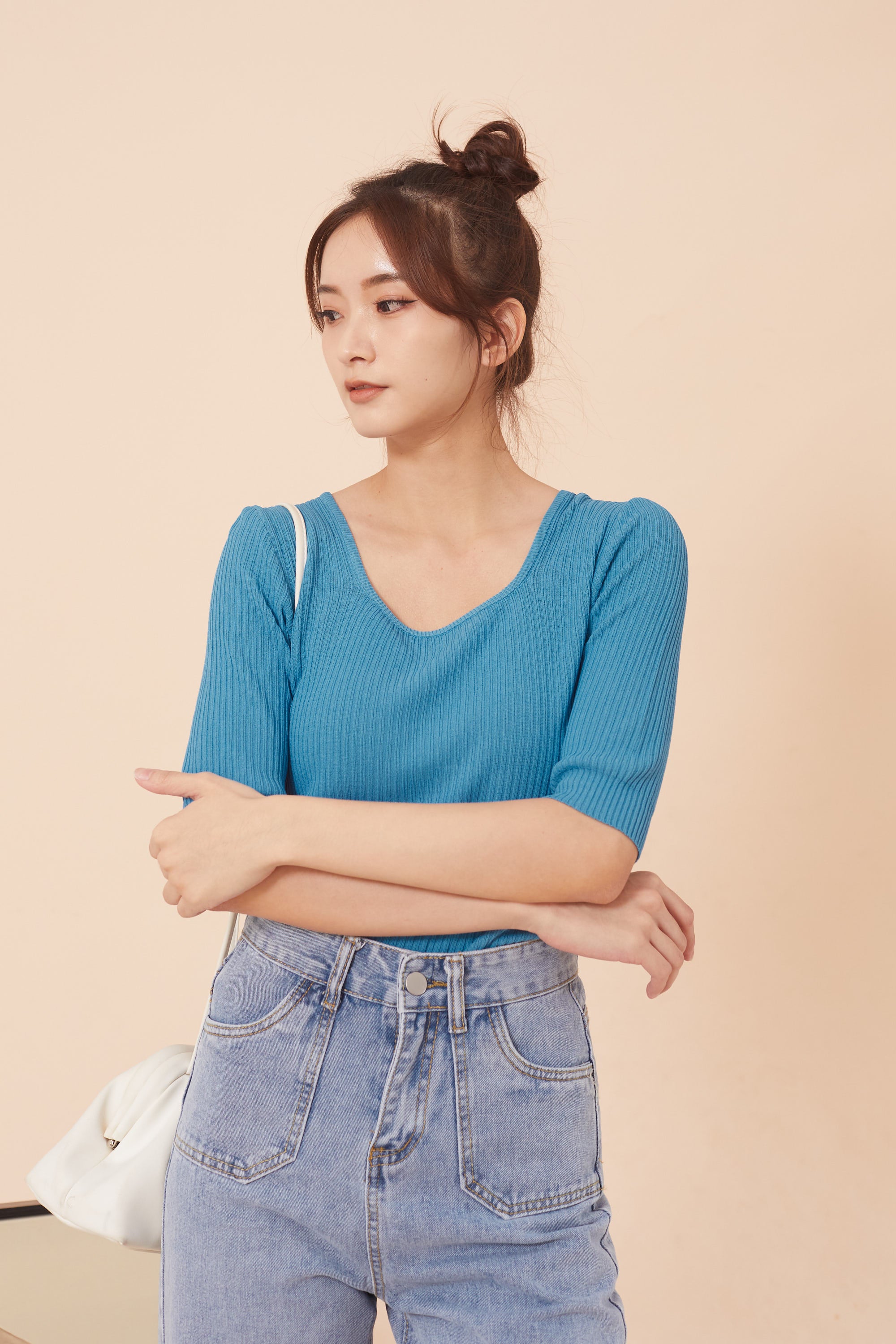 Shein Knitted Top - Steel Blue (7480807194775)