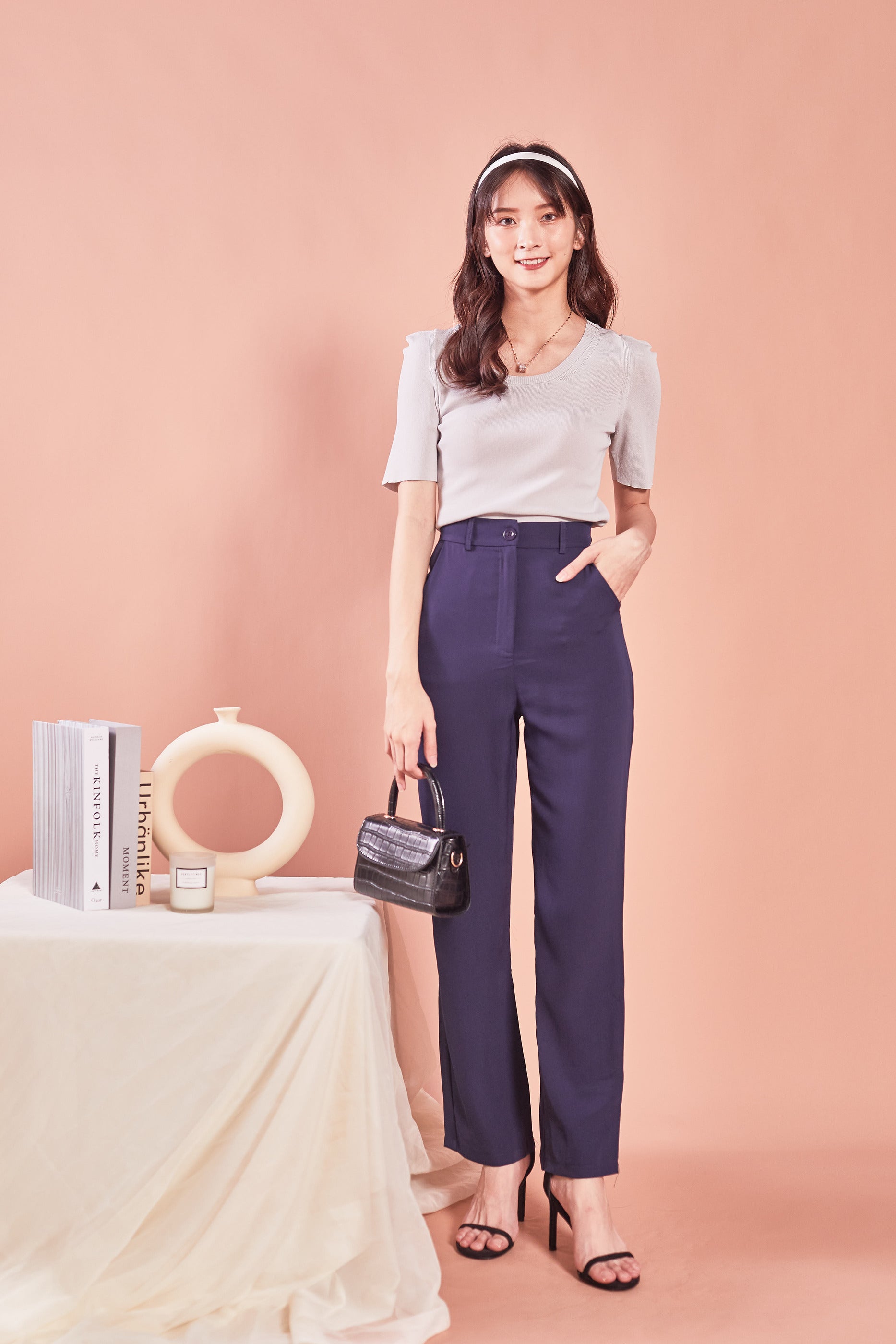 Heidi Straight Cut Suit Pants -Navy (7727473229975)