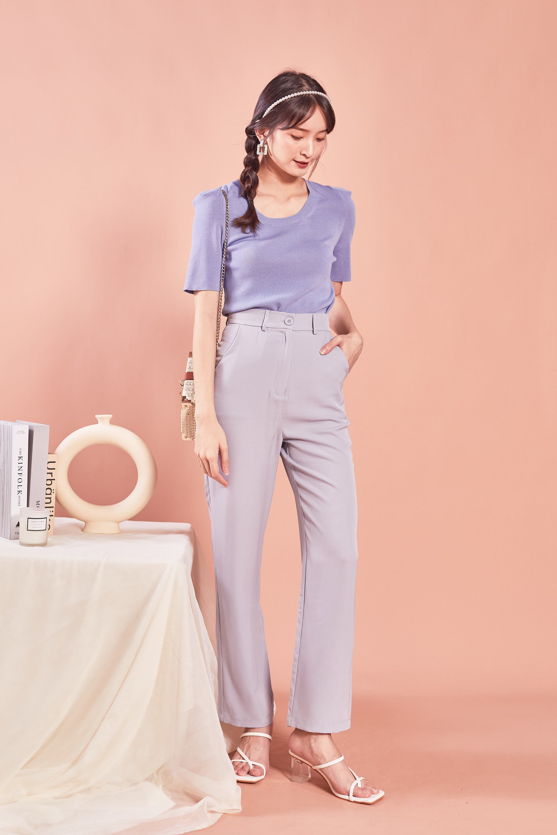 Heidi Straight Cut Suit Pants - Ash Lilac (7315773390999)