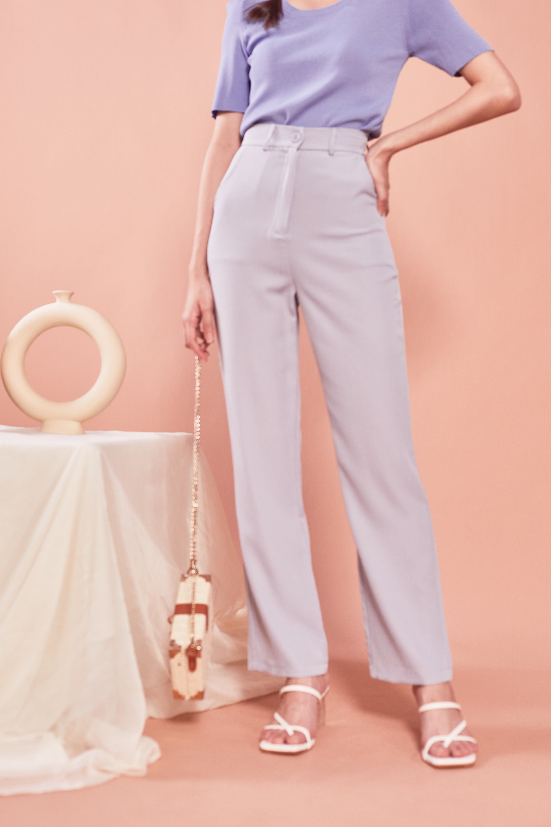 Heidi Straight Cut Suit Pants - Ash Lilac (7315773390999)