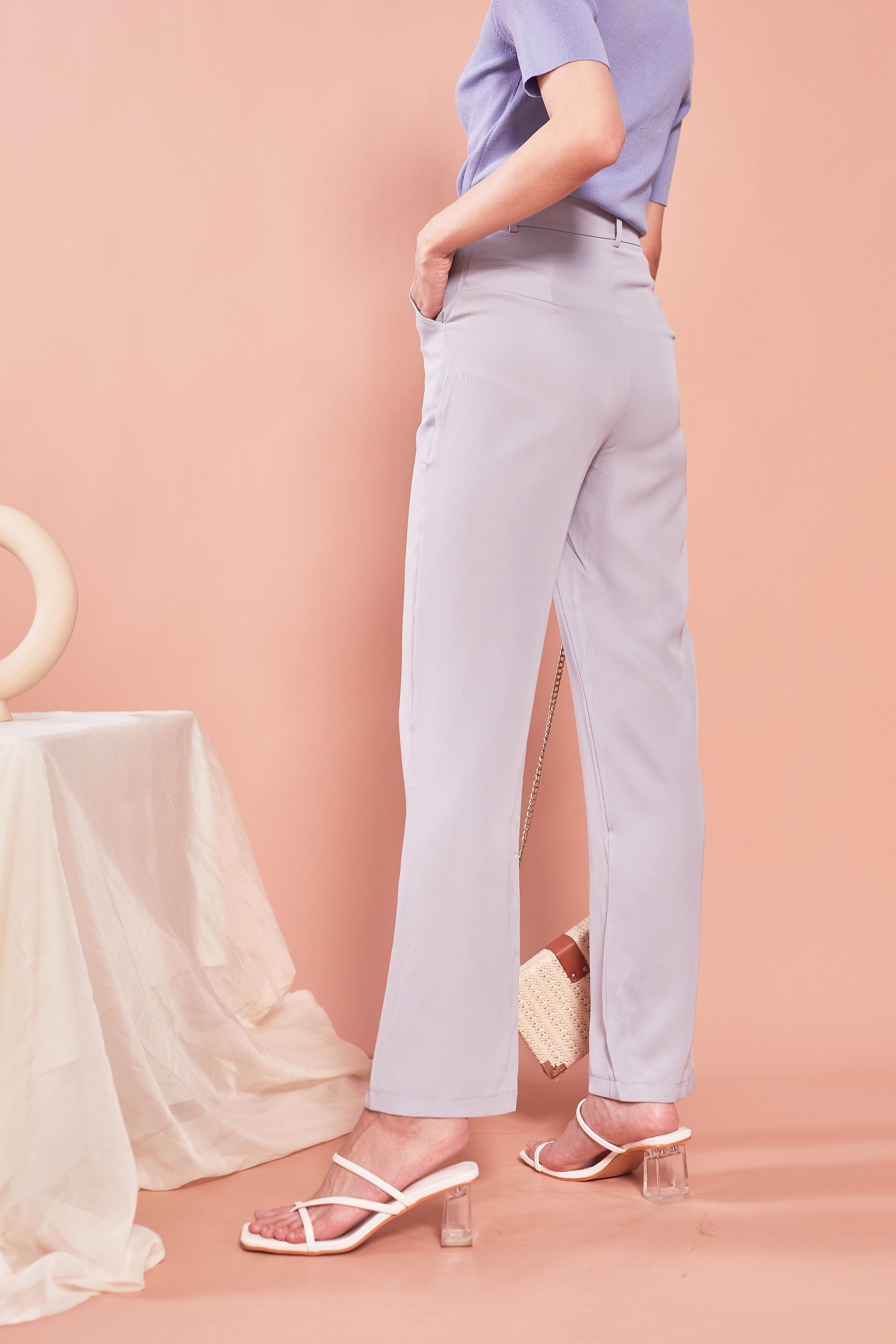 Heidi Straight Cut Suit Pants - Ash Lilac (7315773390999)