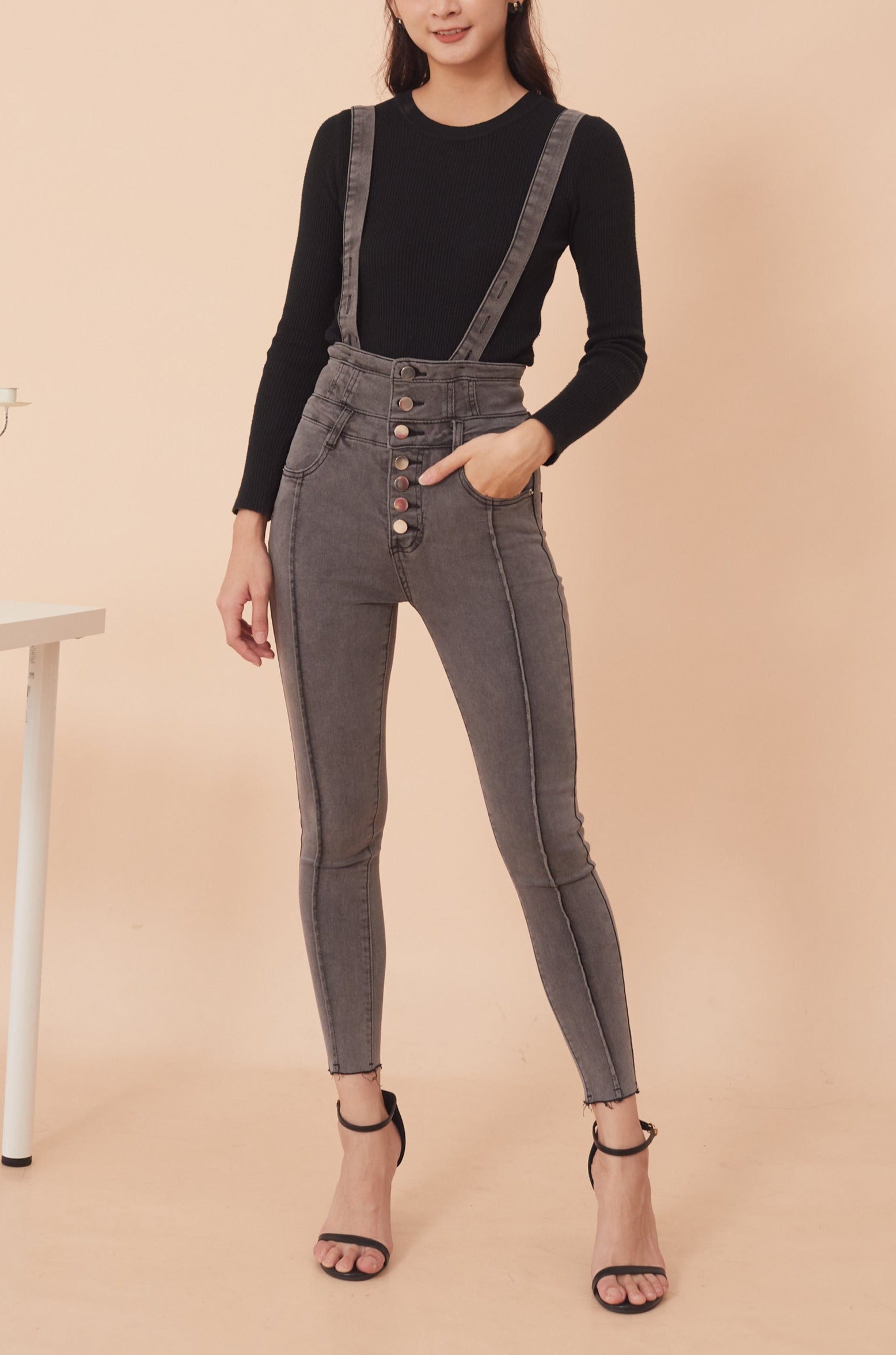 German Denim Dungaree Jeans - Acid Grey