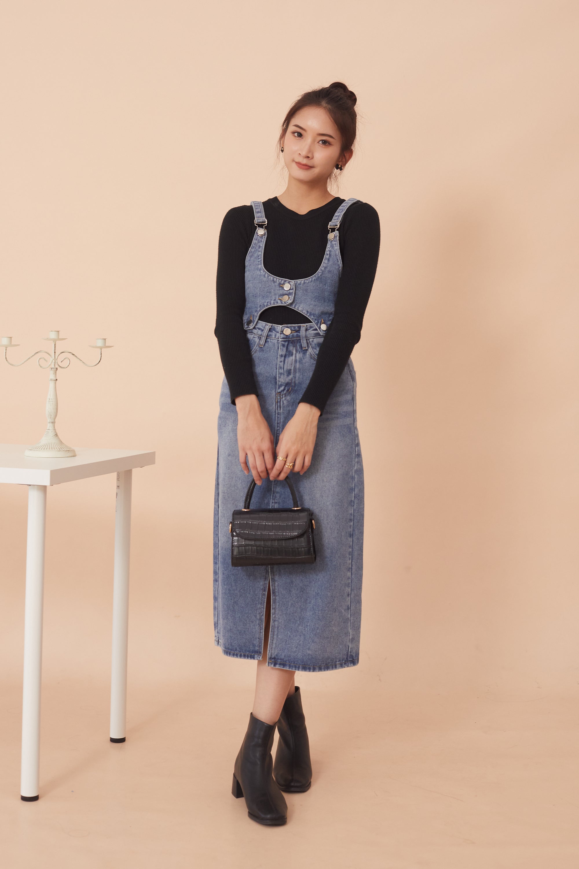 Sharon Denim Dungaree Midi-Skirt