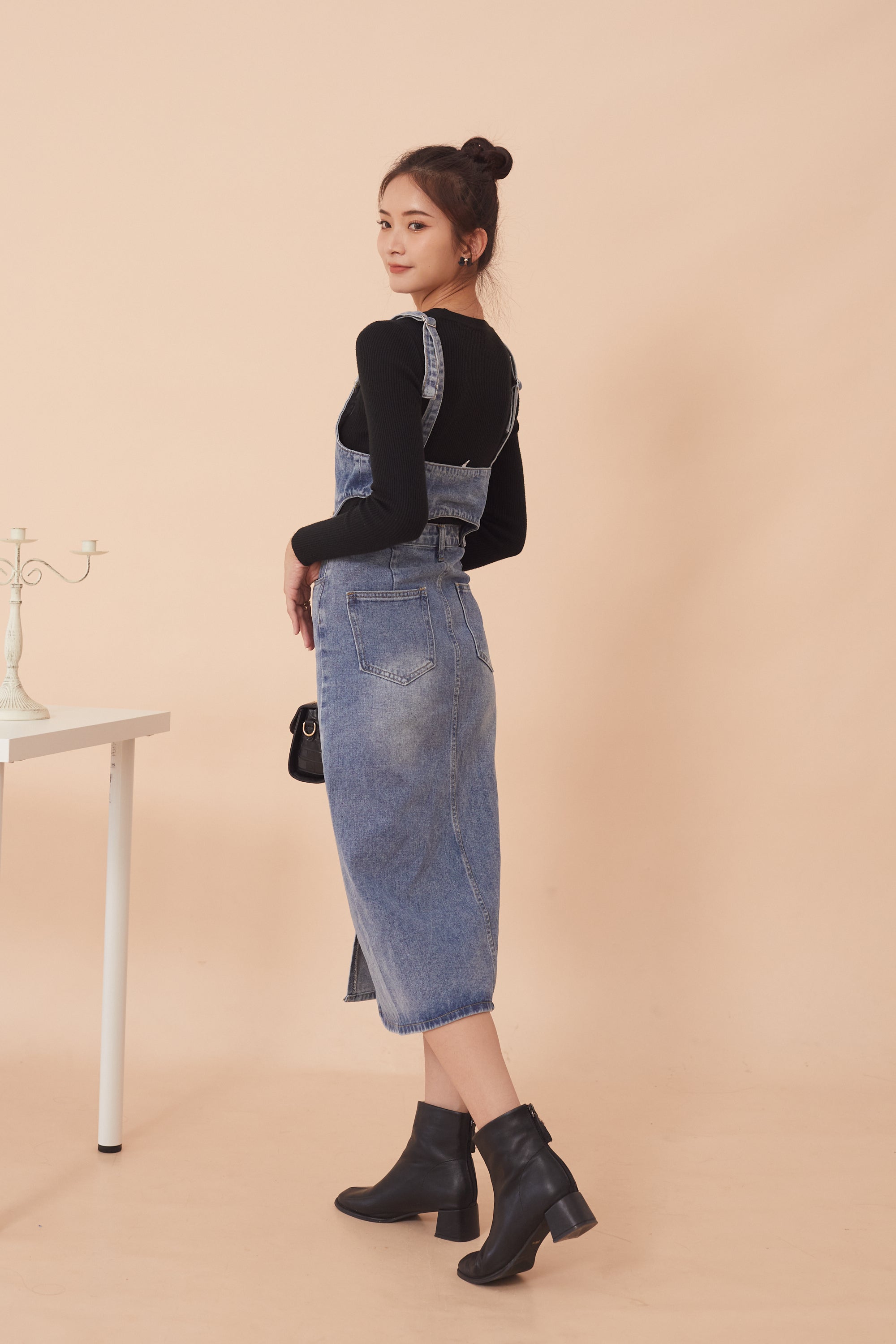 Sharon Denim Dungaree Midi-Skirt