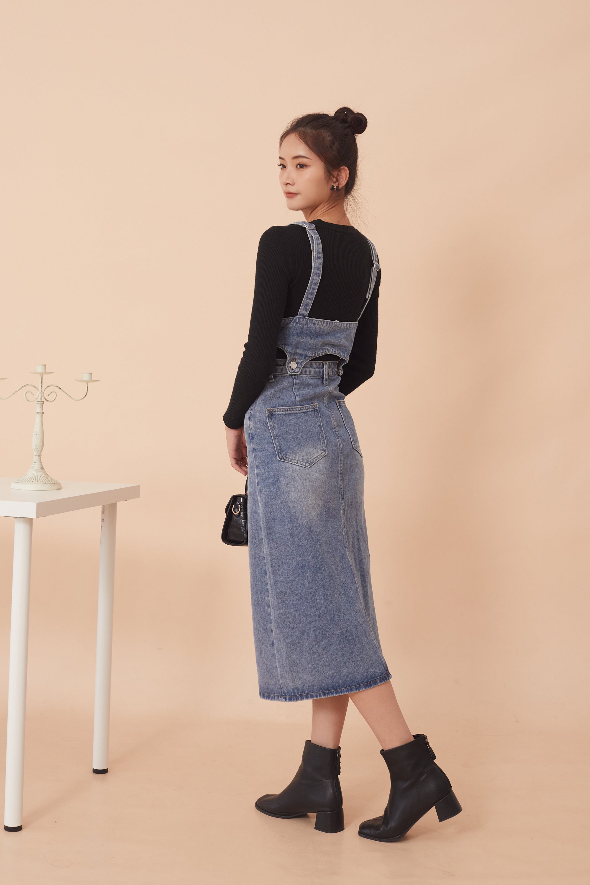 Sharon Denim Dungaree Midi-Skirt