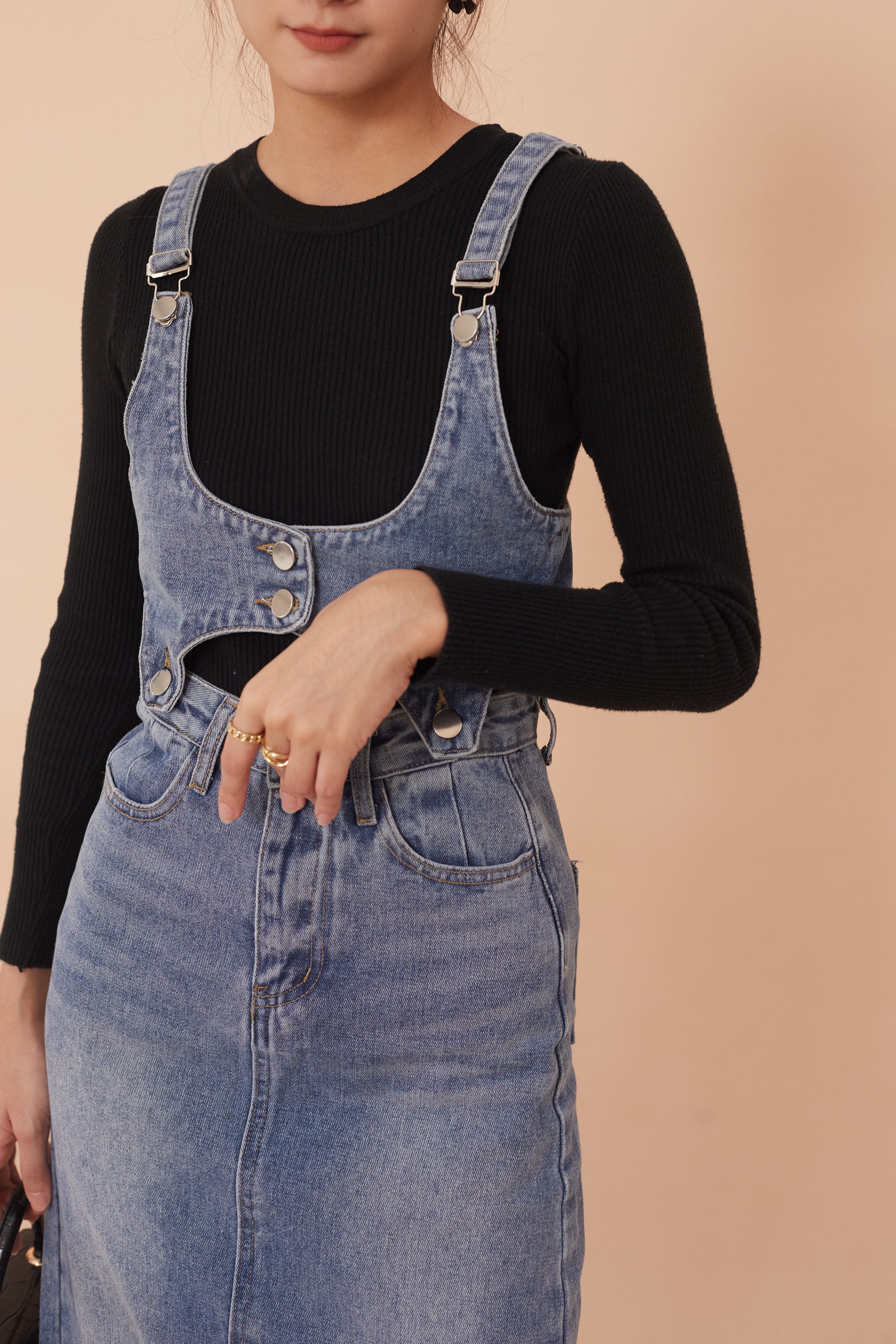 Sharon Denim Dungaree Midi-Skirt