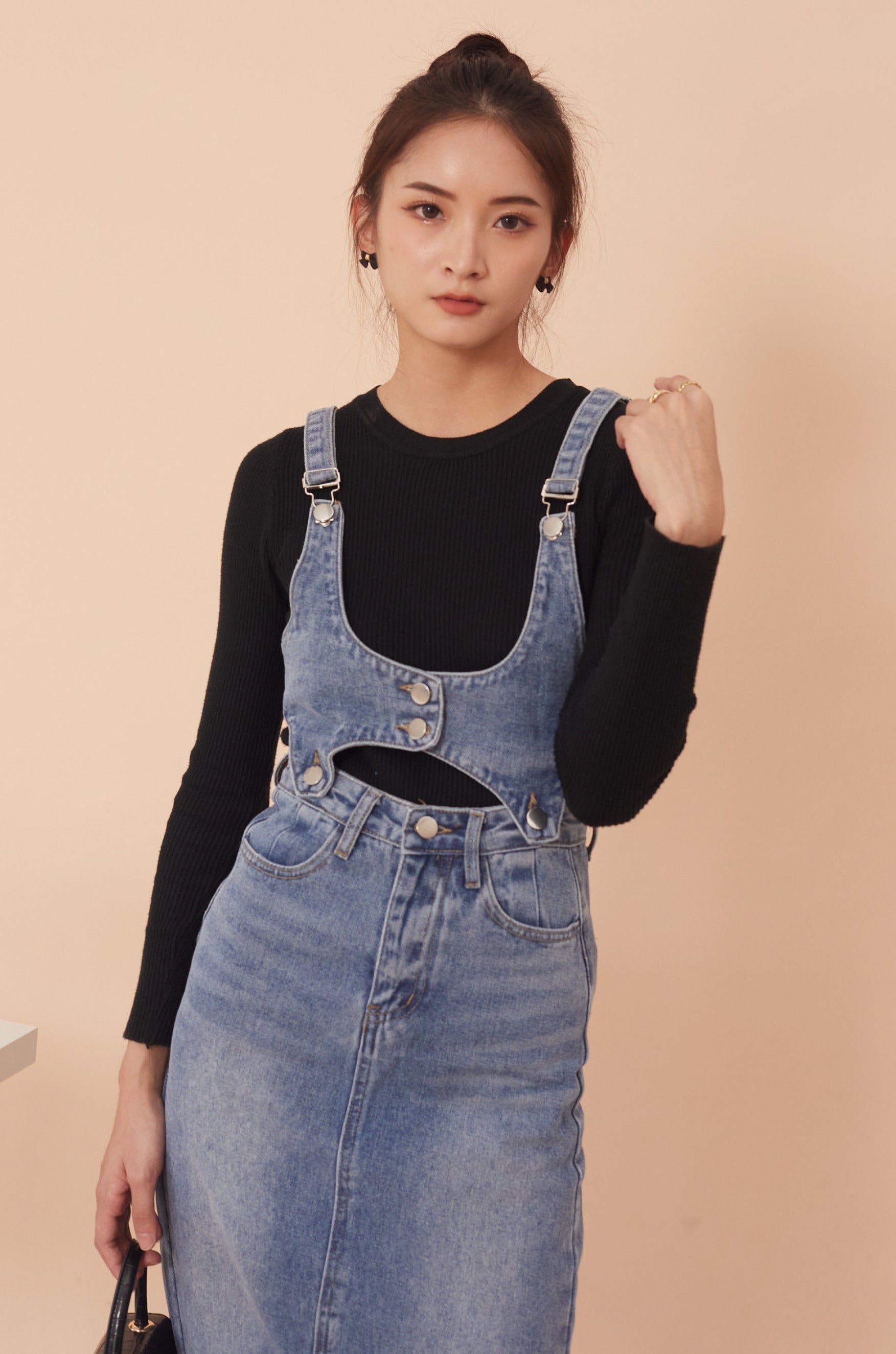 Sharon Denim Dungaree Midi-Skirt